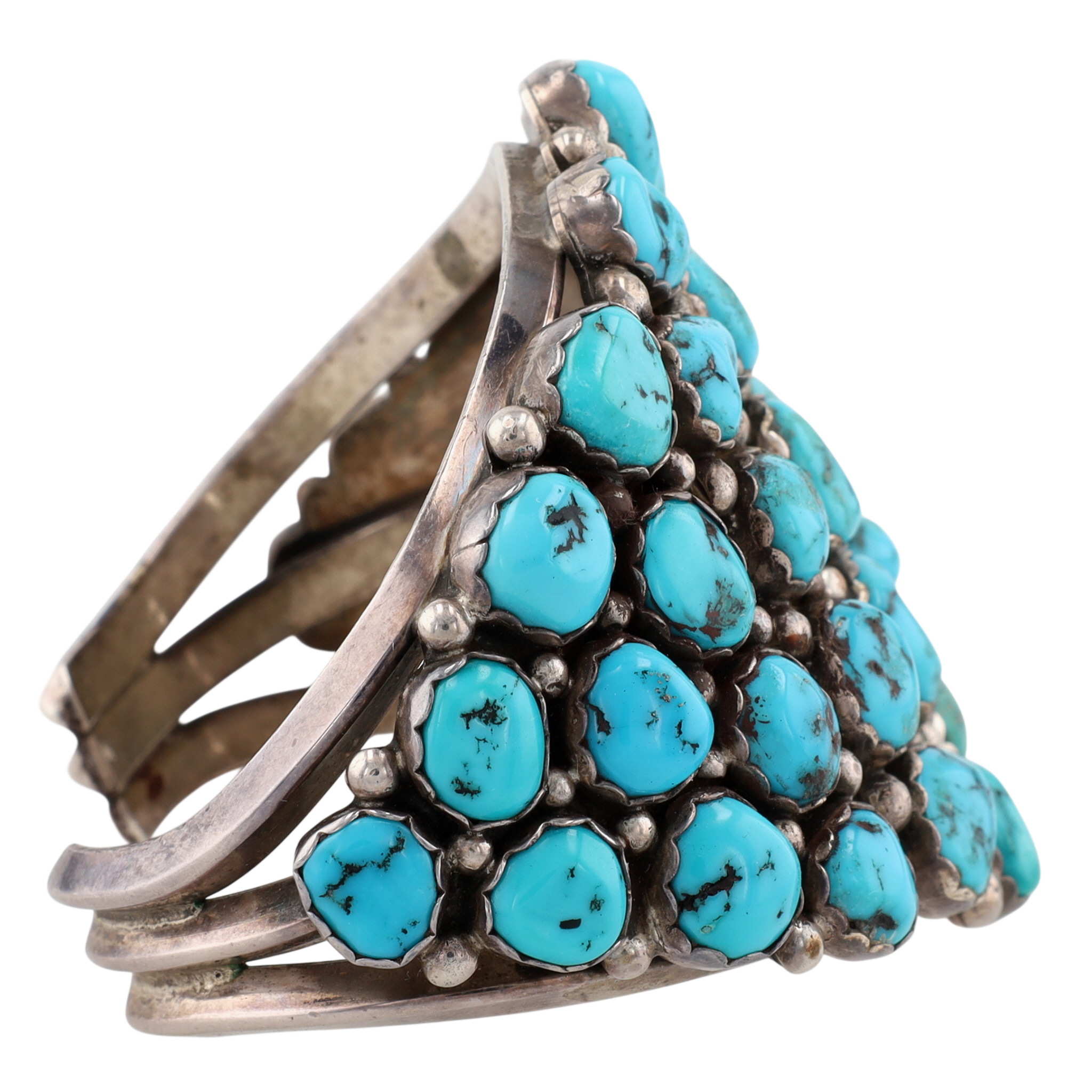 Vintage Navajo Sterling Turquoise Cluster Cuff Bracelet