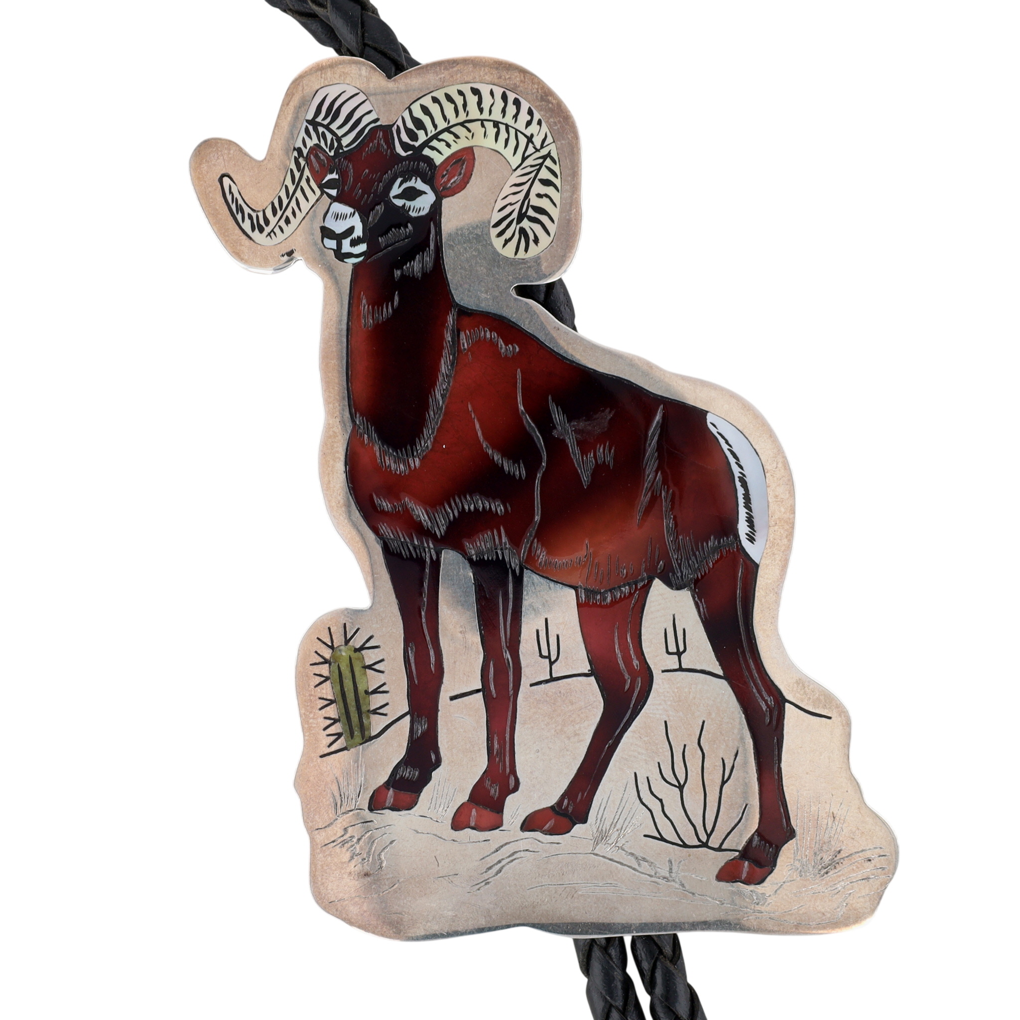 Award Winning Dale Edaakie Zuni Sterling Multi-Stone Inlay Ram Bolo Tie