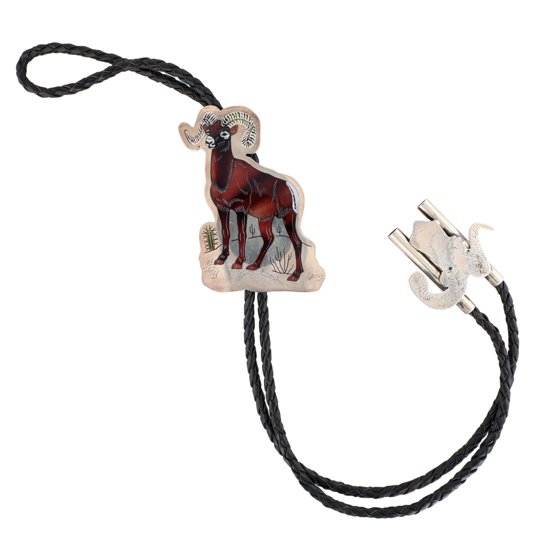 Award Winning Dale Edaakie Zuni Sterling Multi-Stone Inlay Ram Bolo Tie