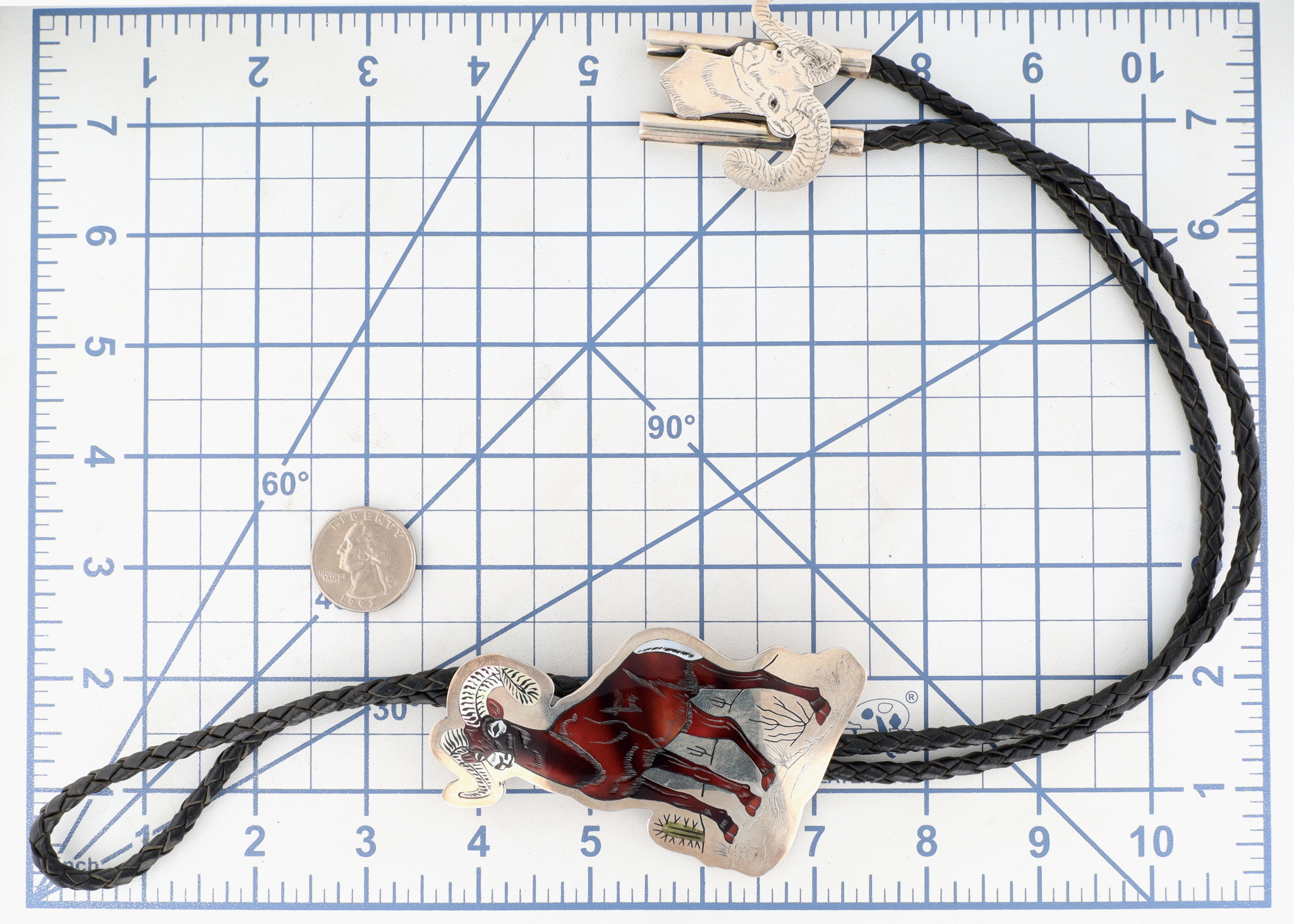 Award Winning Dale Edaakie Zuni Sterling Multi-Stone Inlay Ram Bolo Tie