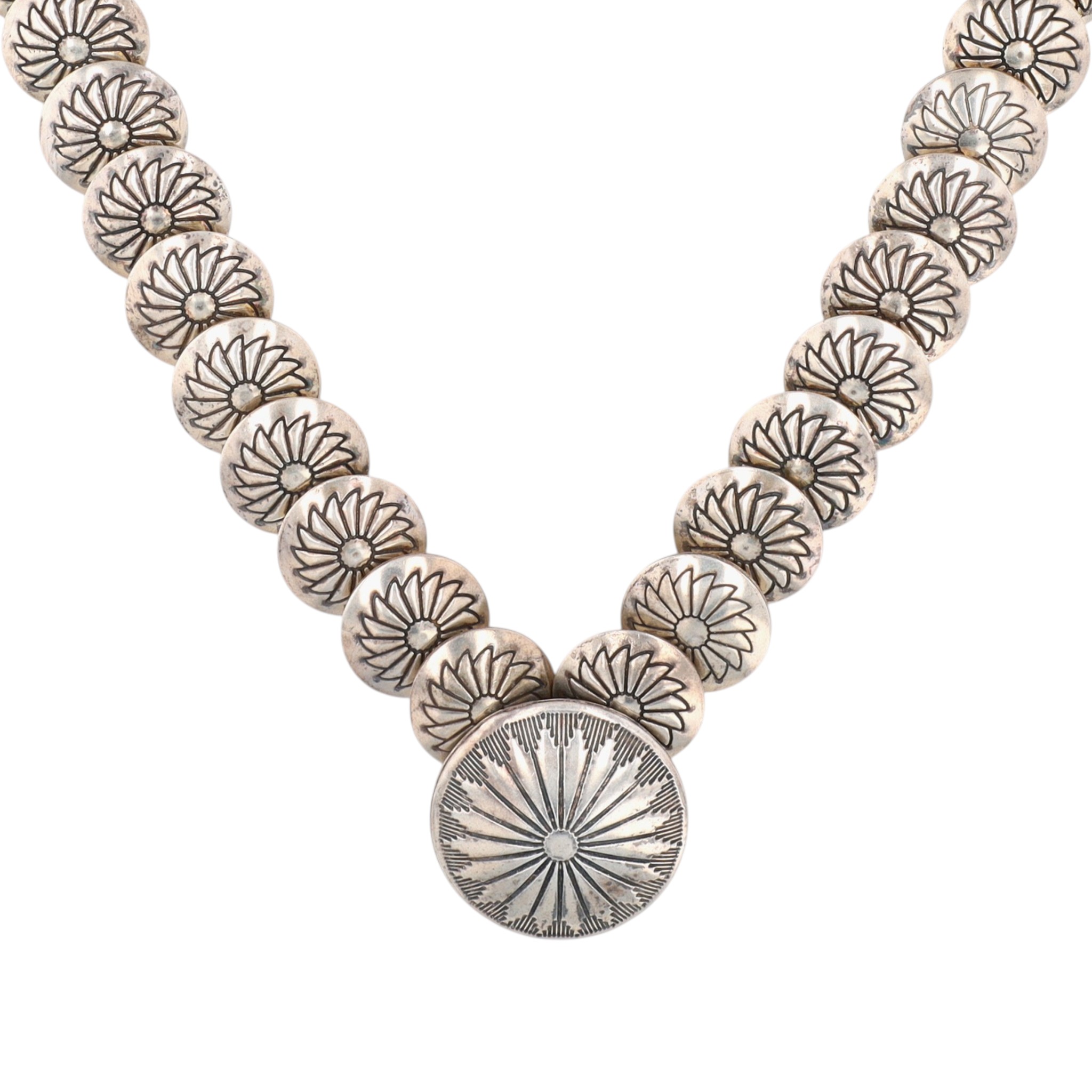 Navajo Sterling Stamped Graduated Pillow Bead Necklace