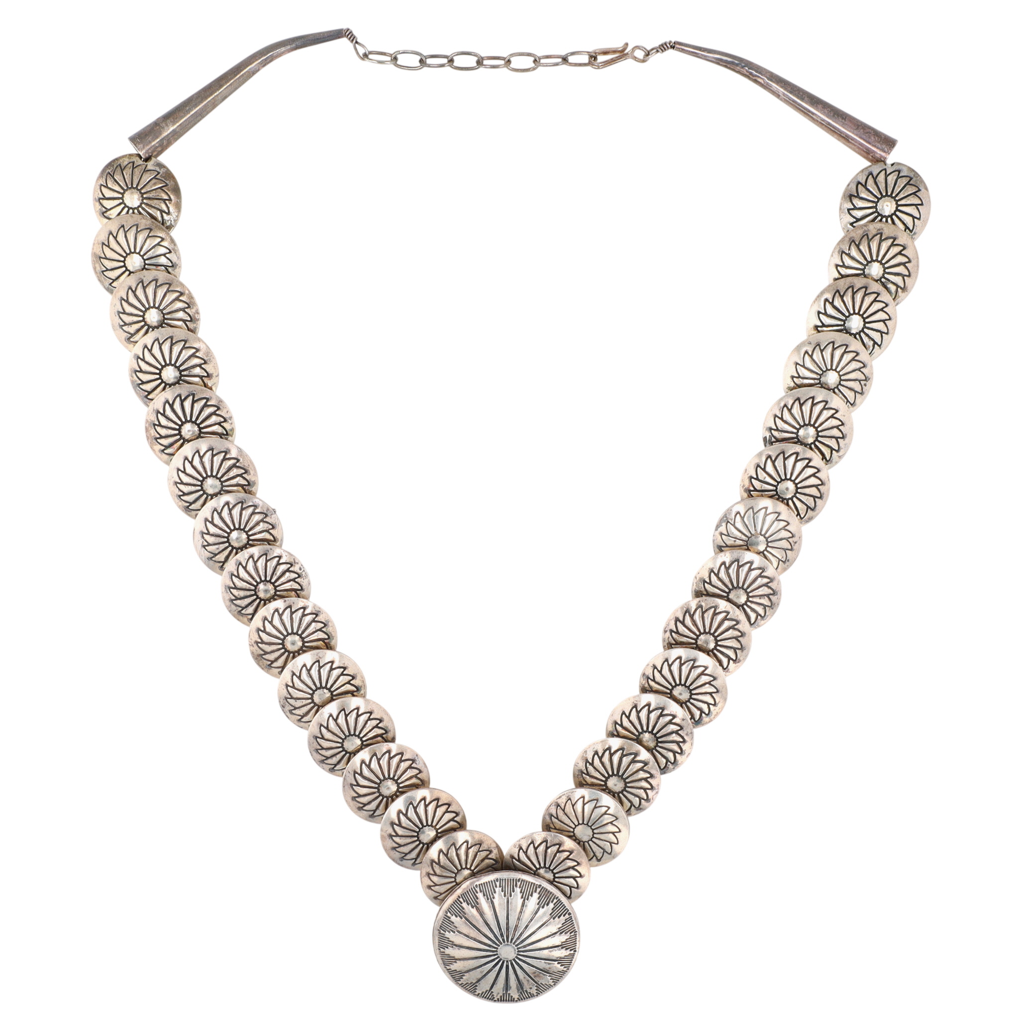 Navajo Sterling Stamped Graduated Pillow Bead Necklace