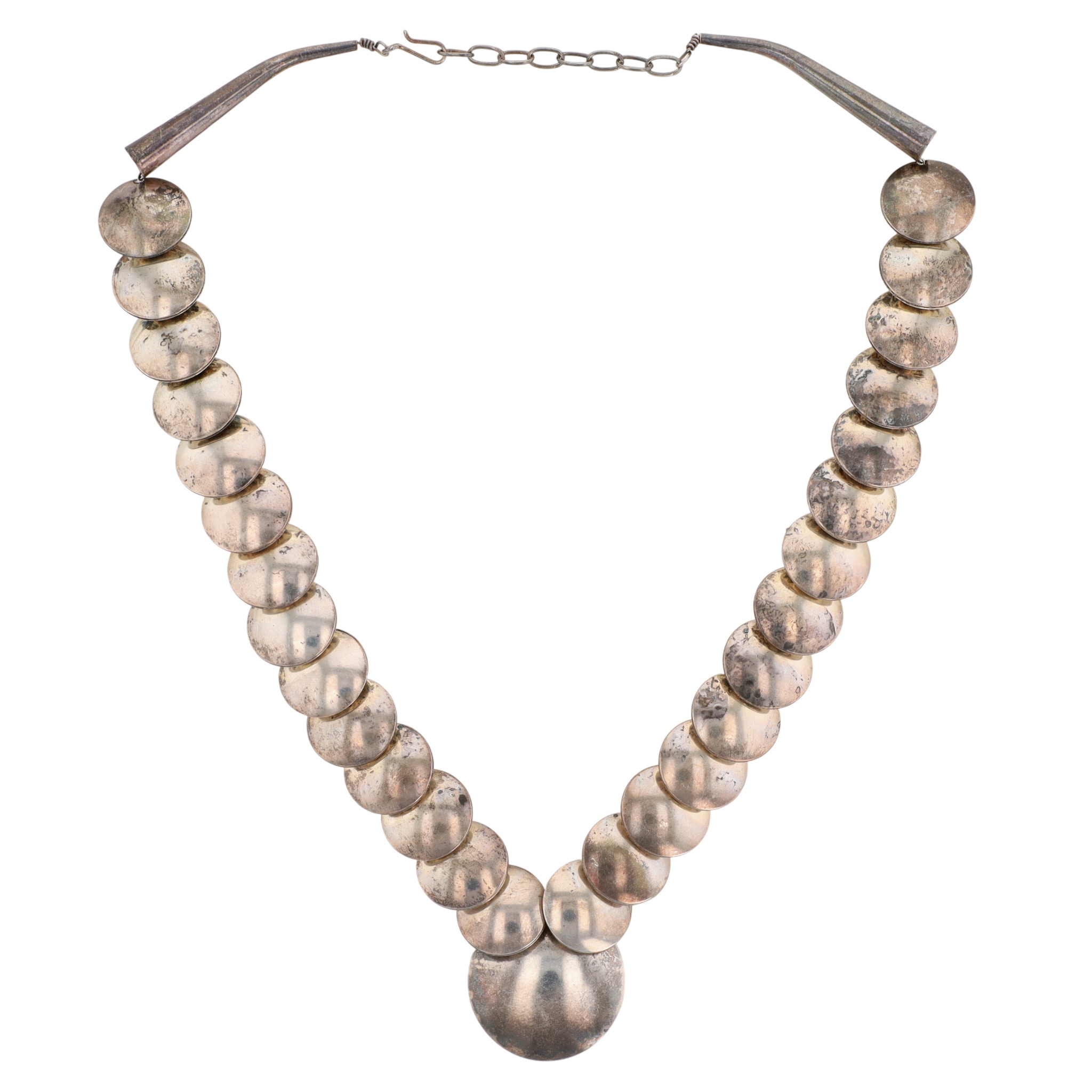 Navajo Sterling Stamped Graduated Pillow Bead Necklace