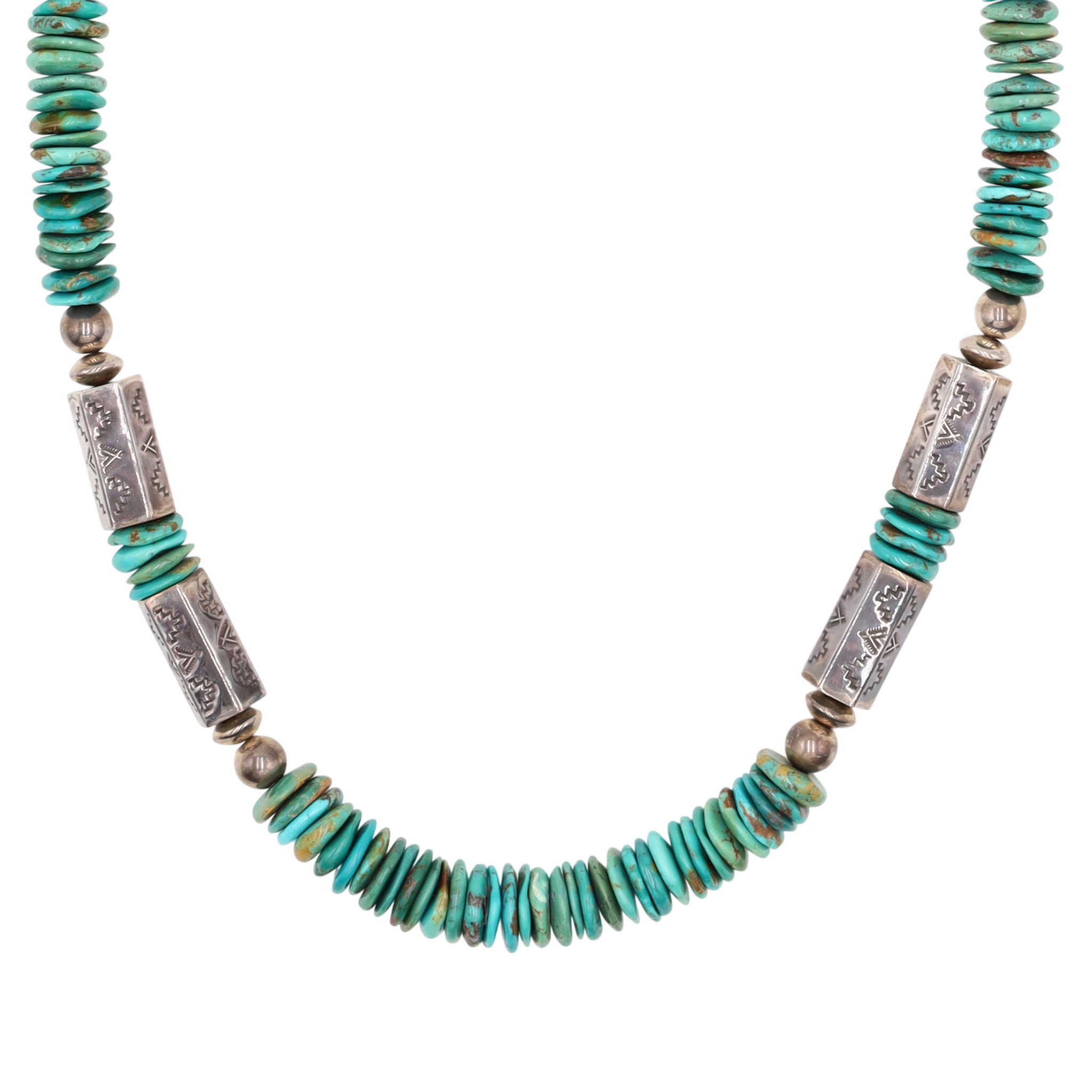 Elva Yazzie Navajo Sterling Barrel Bead Turquoise Disc Necklace