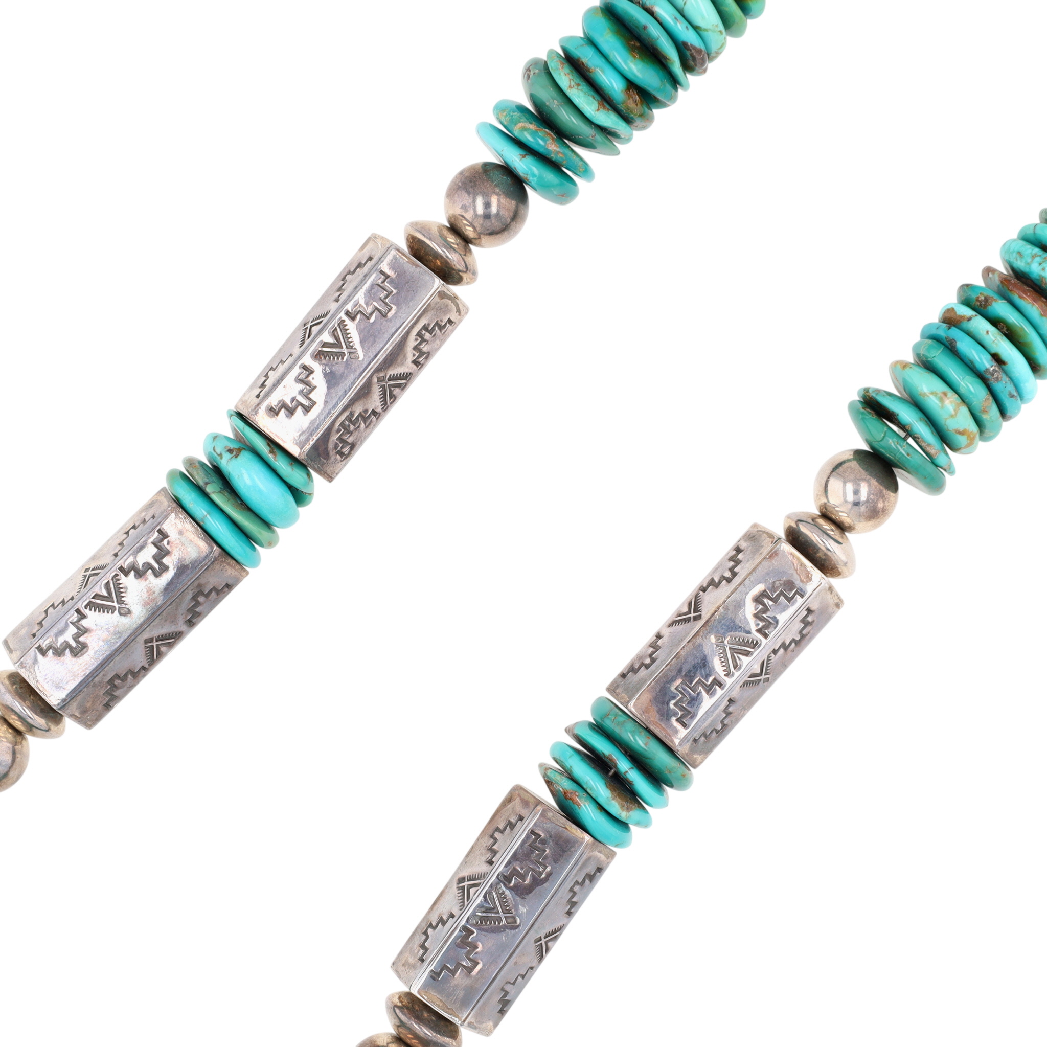 Elva Yazzie Navajo Sterling Barrel Bead Turquoise Disc Necklace