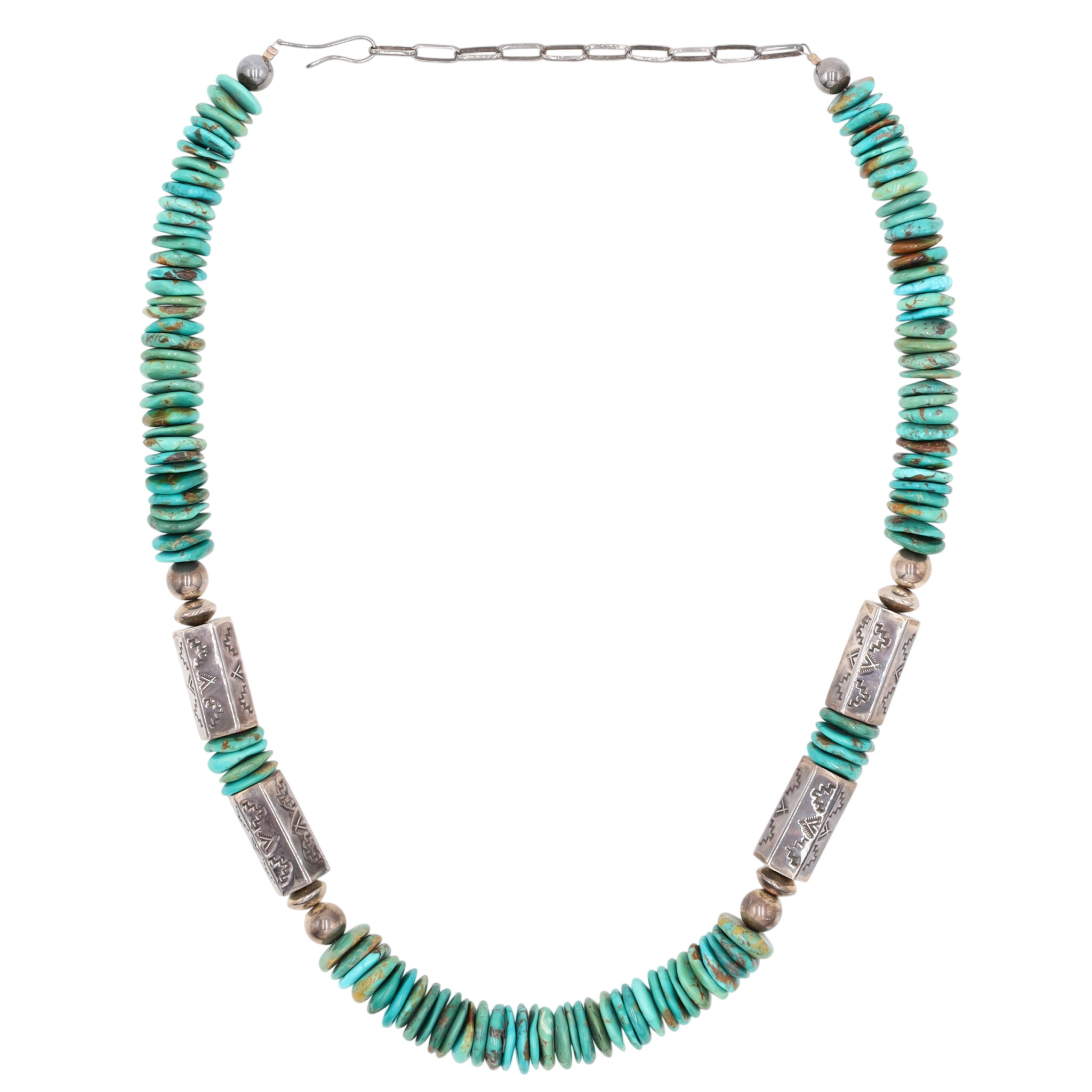 Elva Yazzie Navajo Sterling Barrel Bead Turquoise Disc Necklace
