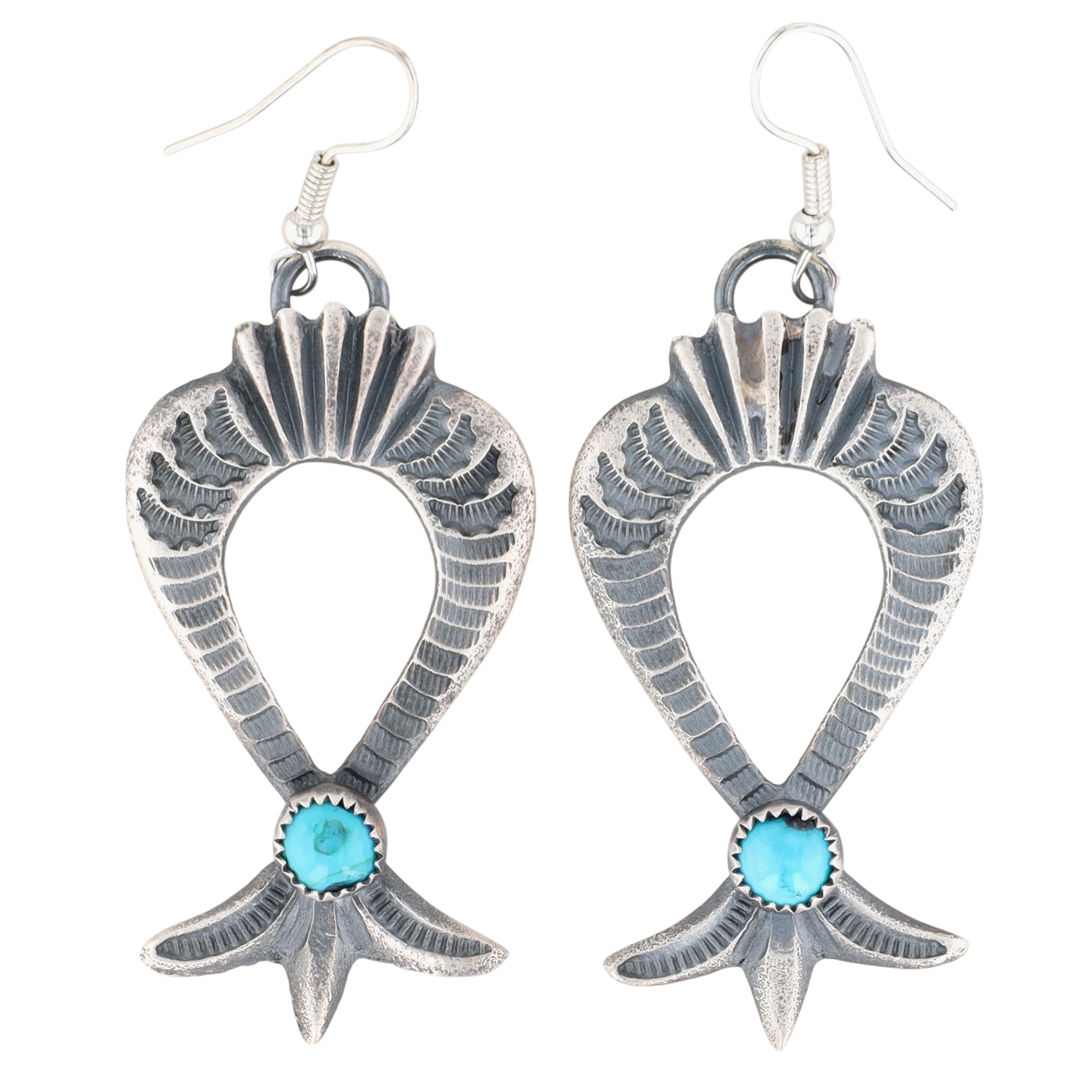 Kevin Billah Navajo Sterling Turquoise Stamped Sandcast Earrings