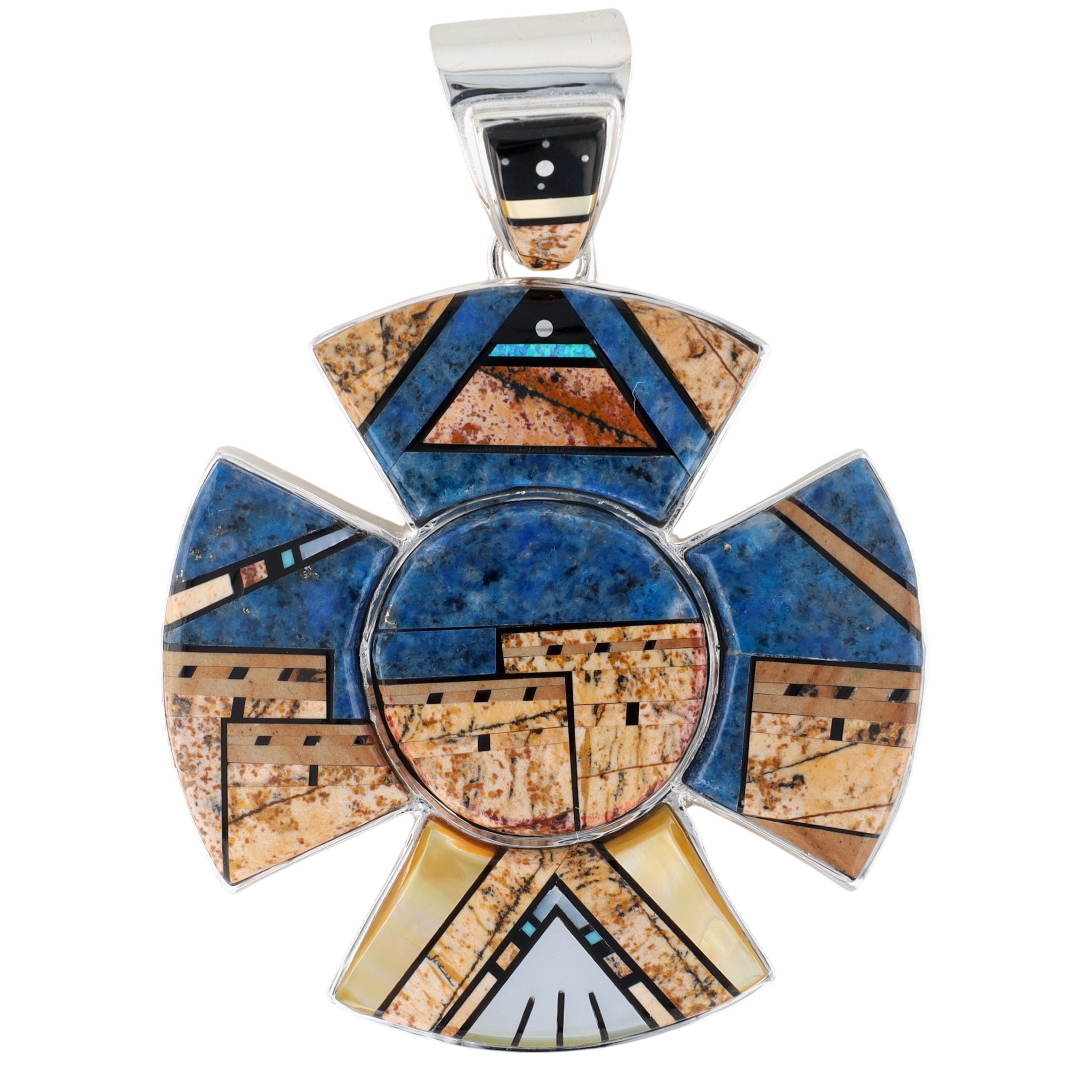 Calvin Begay Navajo Sterling Multi-Stone Inlay Pueblo Pendant