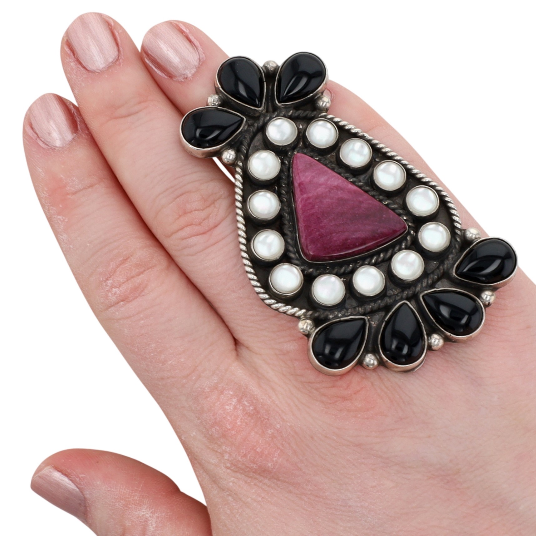 Devin Brown Navajo Sterling Multi-Stone Cluster Statement Ring Sz 7
