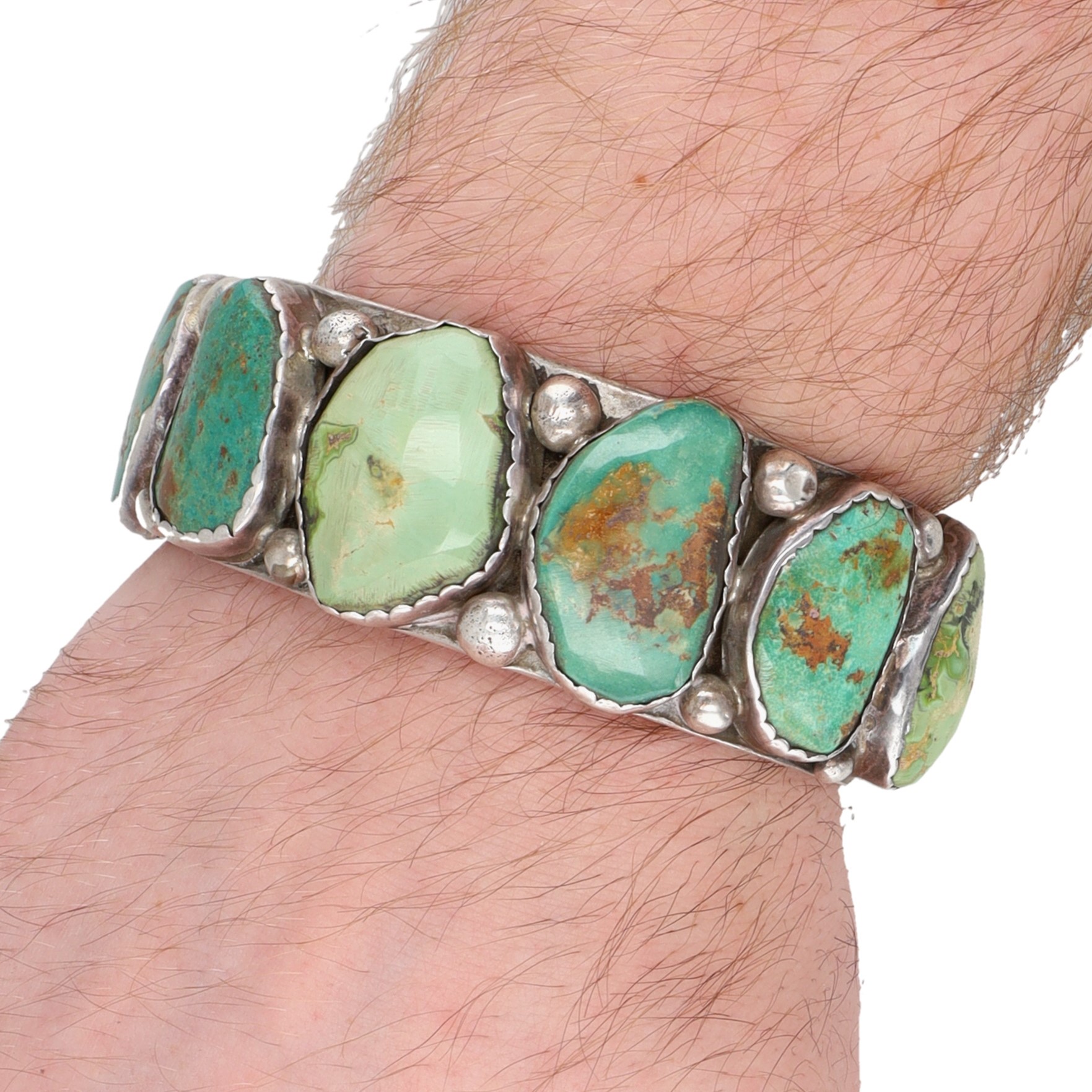 Eric & Carol Fierro Navajo Sterling Turquoise Row Cuff Bracelet