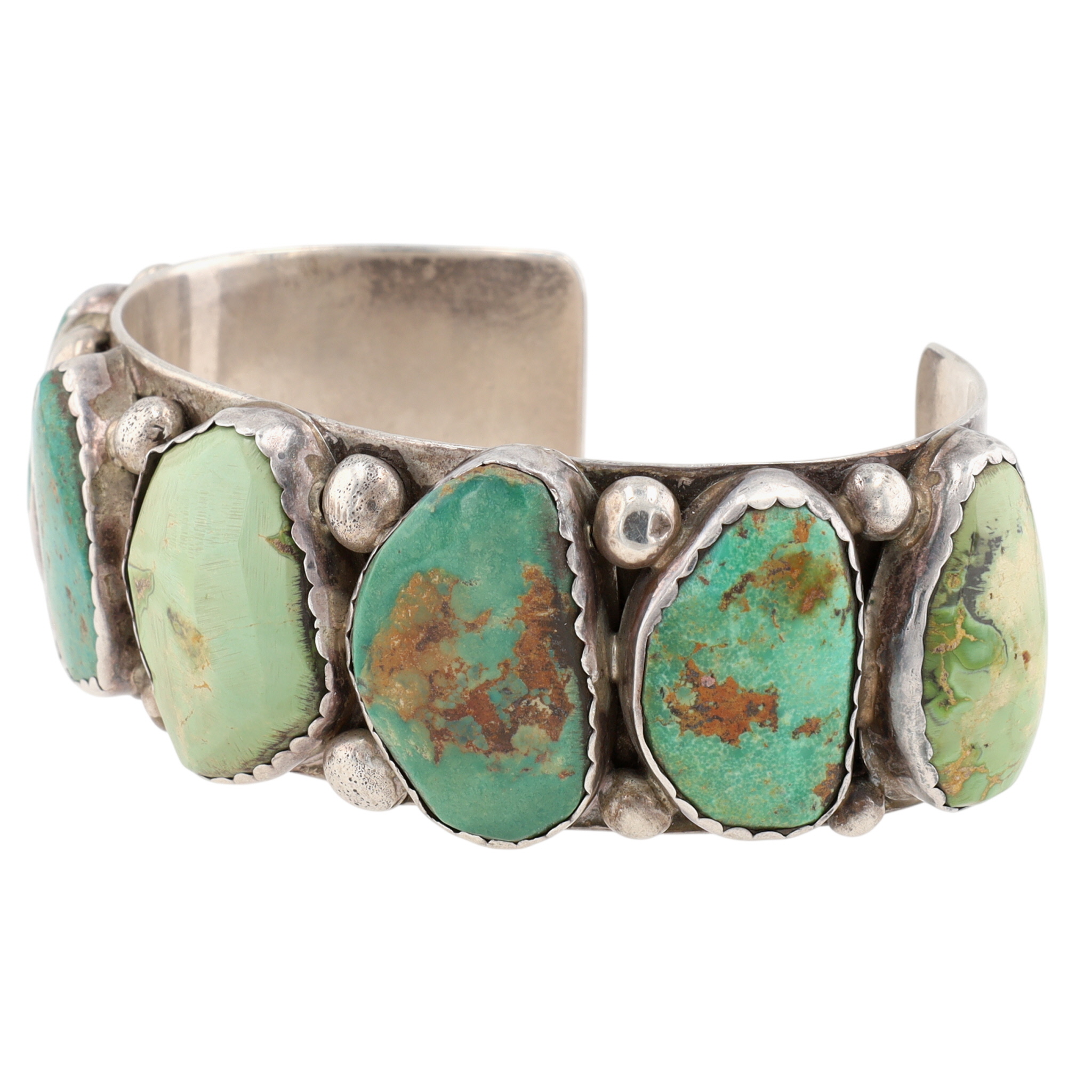 Eric & Carol Fierro Navajo Sterling Turquoise Row Cuff Bracelet