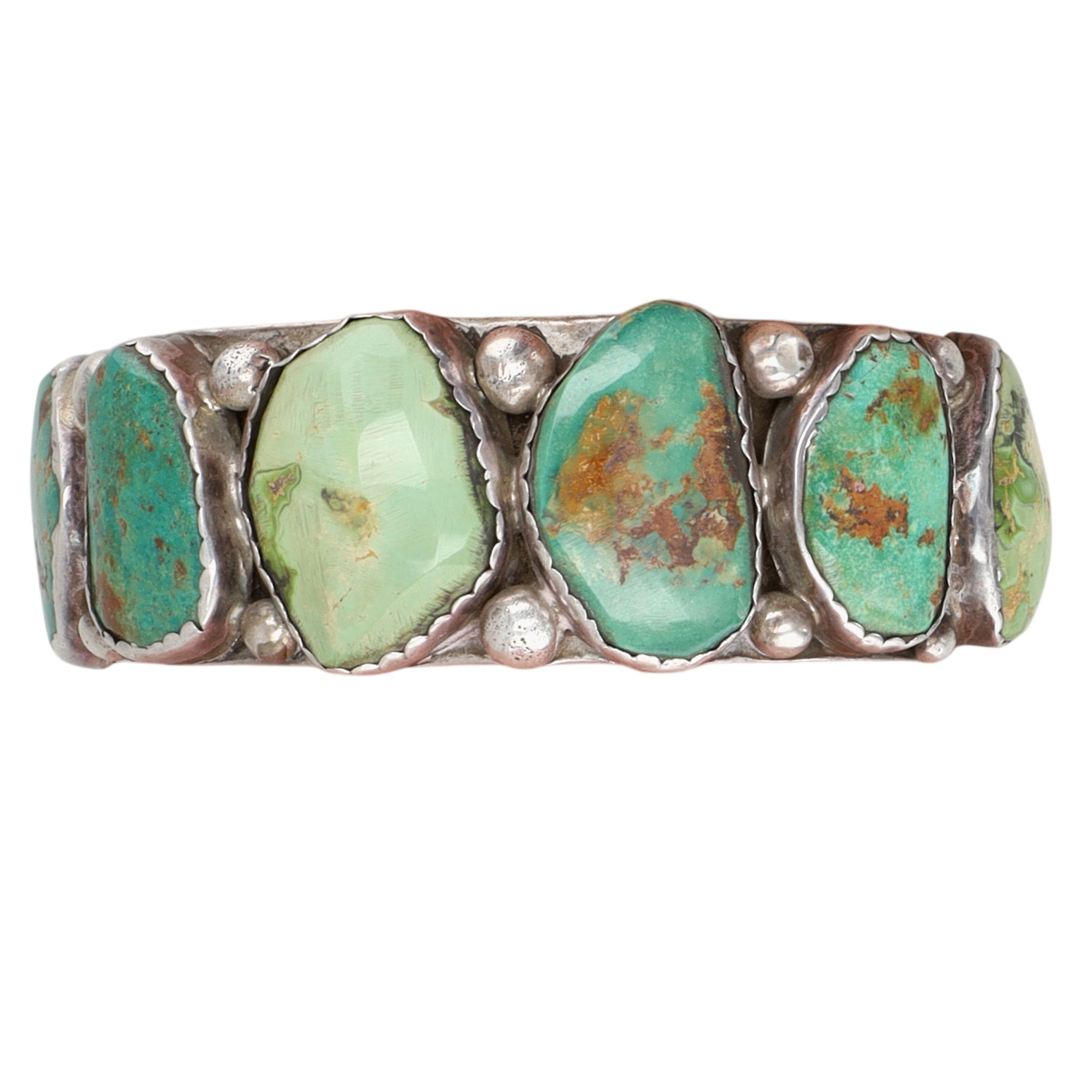 Eric & Carol Fierro Navajo Sterling Turquoise Row Cuff Bracelet