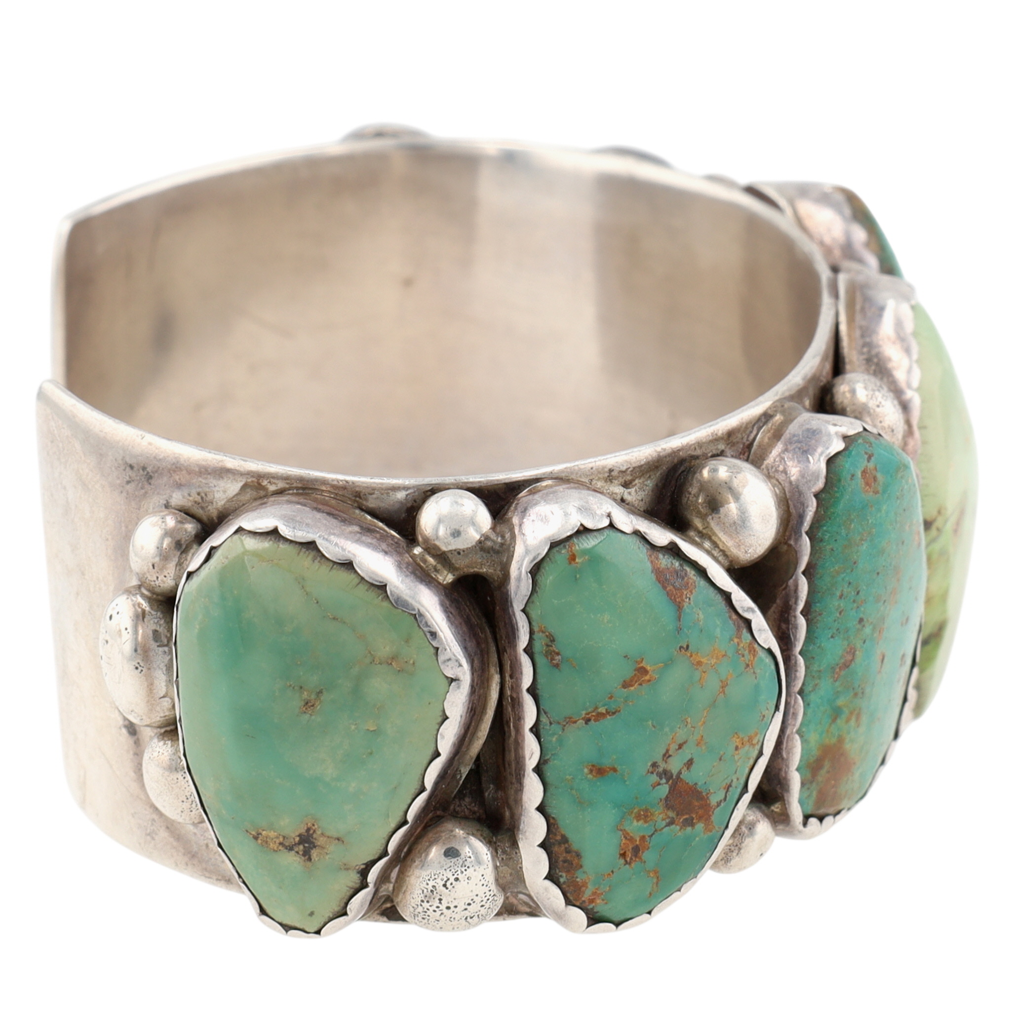 Eric & Carol Fierro Navajo Sterling Turquoise Row Cuff Bracelet