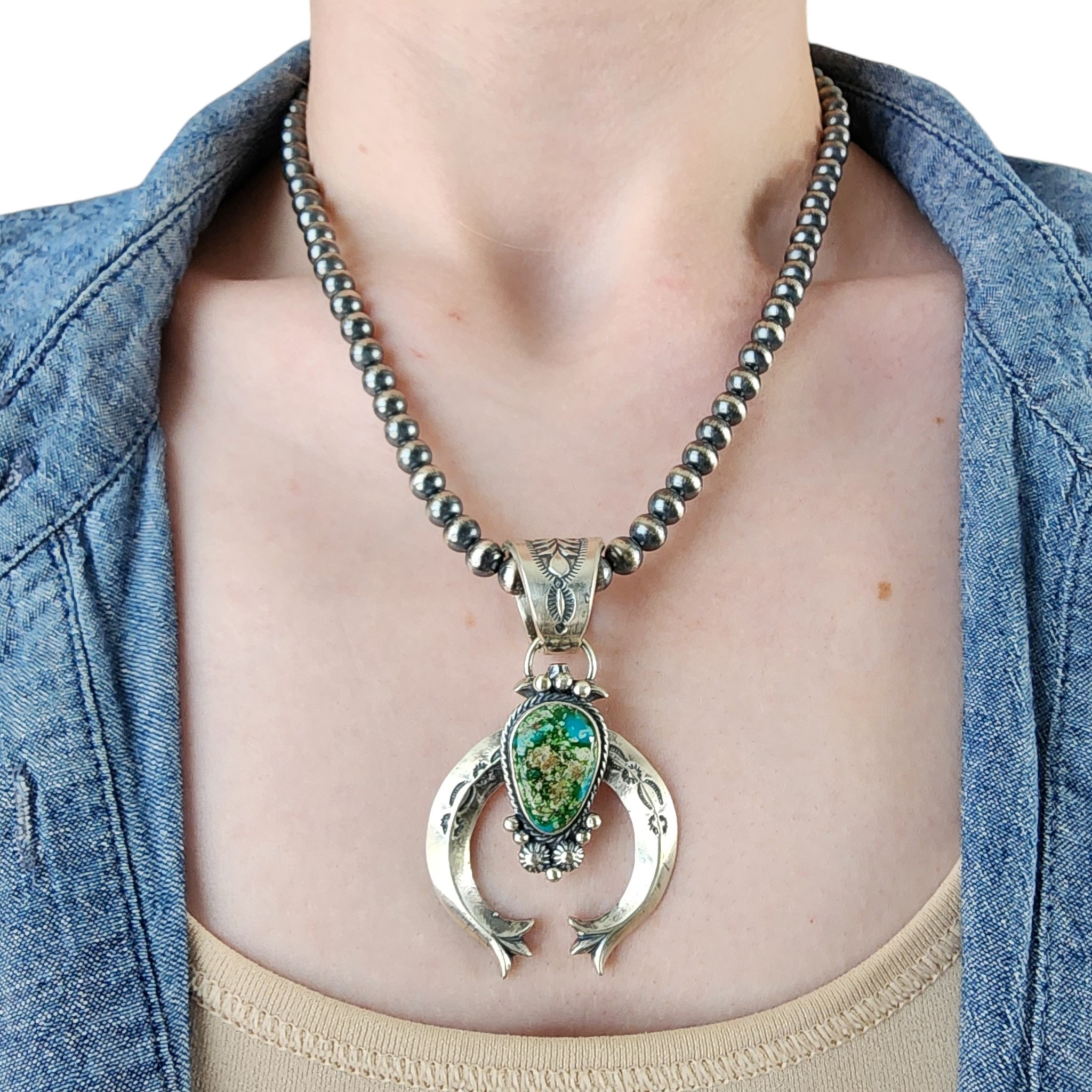 Sam Yellowhair Navajo Sterling Sonoran Gold Turquoise Naja Necklace