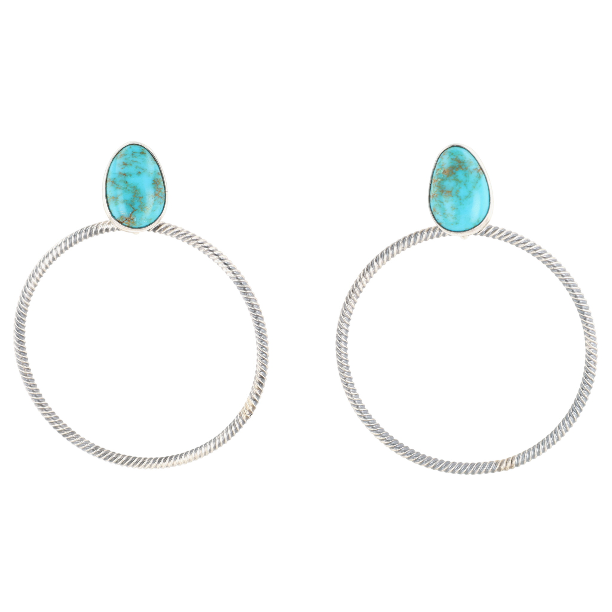 Verley Betone Navajo Sterling Kingman Turquoise Hoop Earrings