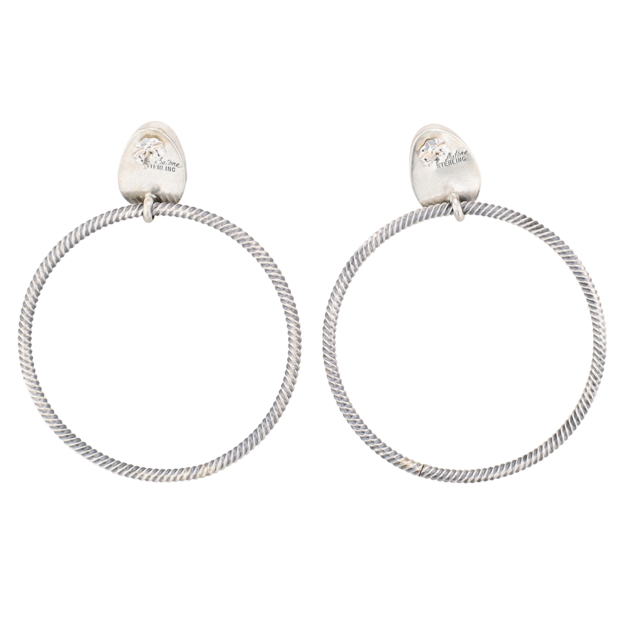 Verley Betone Navajo Sterling Kingman Turquoise Hoop Earrings
