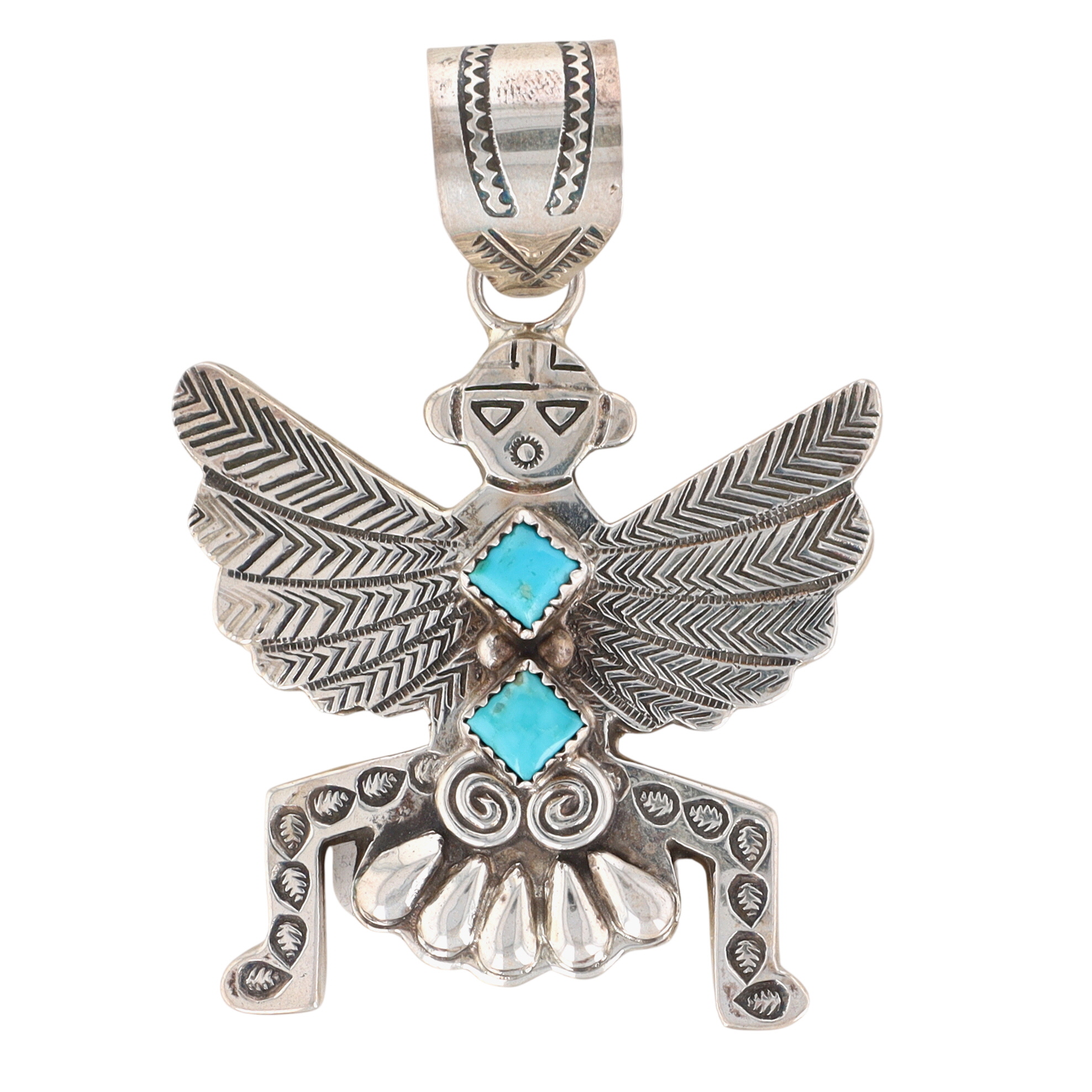 Alonzo Mariano Navajo Sterling Turquoise Knifewing Stamped Pendant