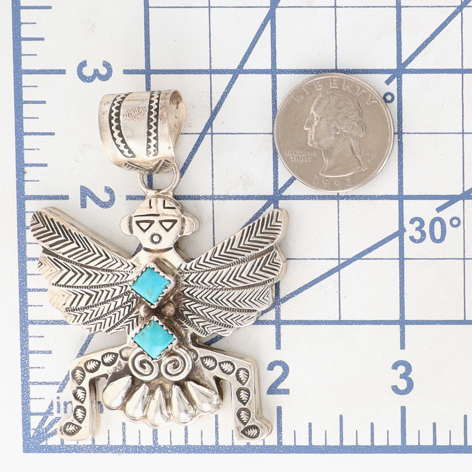 Alonzo Mariano Navajo Sterling Turquoise Knifewing Stamped Pendant