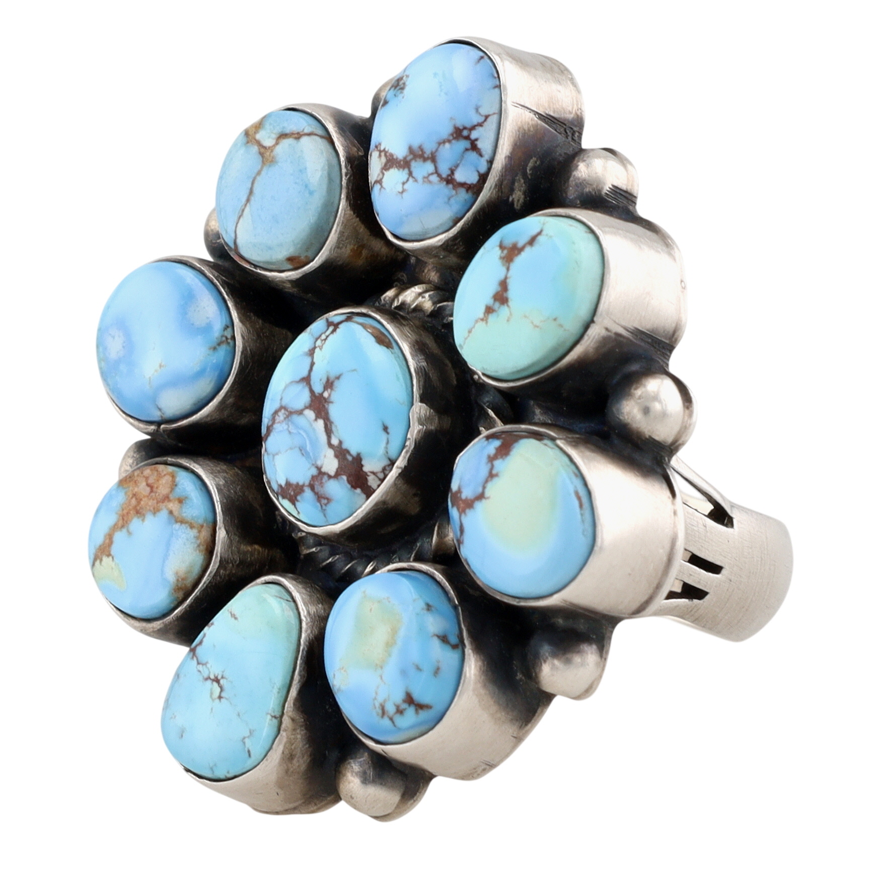 Raymond Beard Navajo Sterling Golden Hills Turquoise Cluster Ring Sz 9