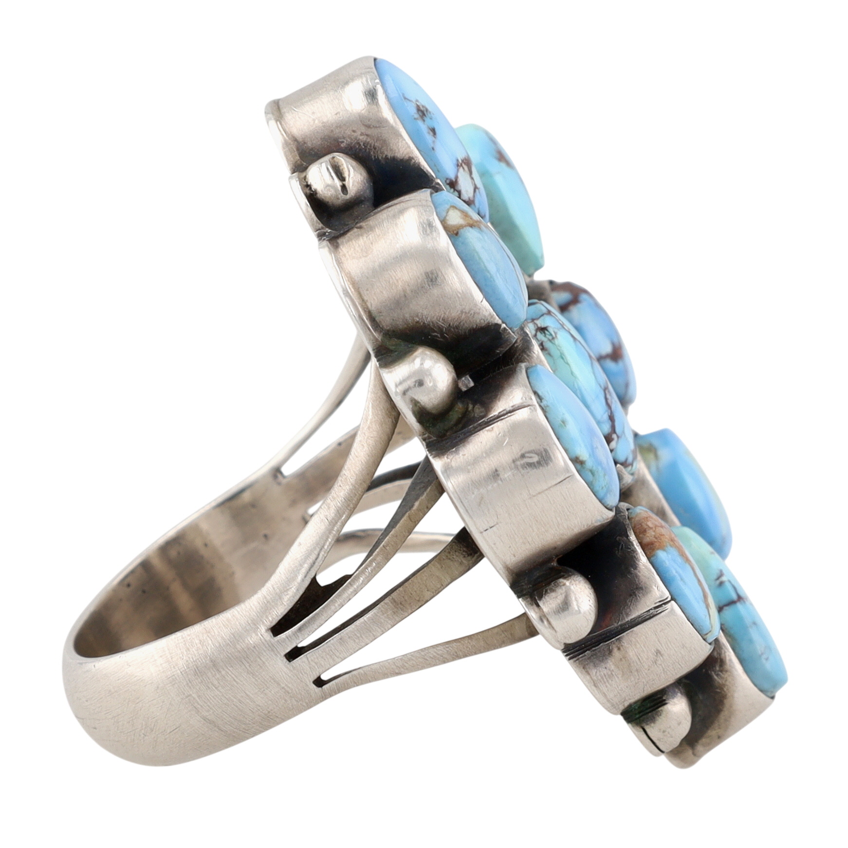 Raymond Beard Navajo Sterling Golden Hills Turquoise Cluster Ring Sz 9