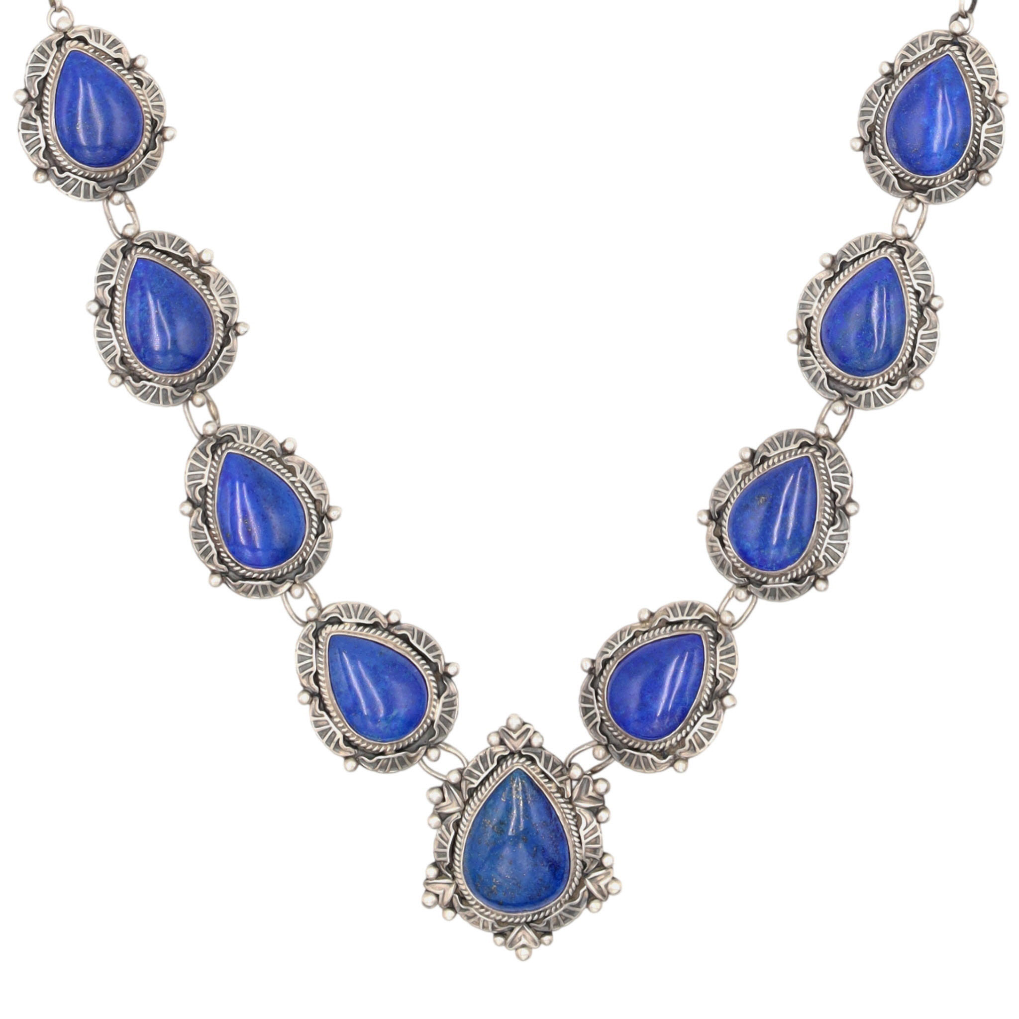 Randy Boyd Navajo Sterling Stamped Lapis Lazuli Station Necklace