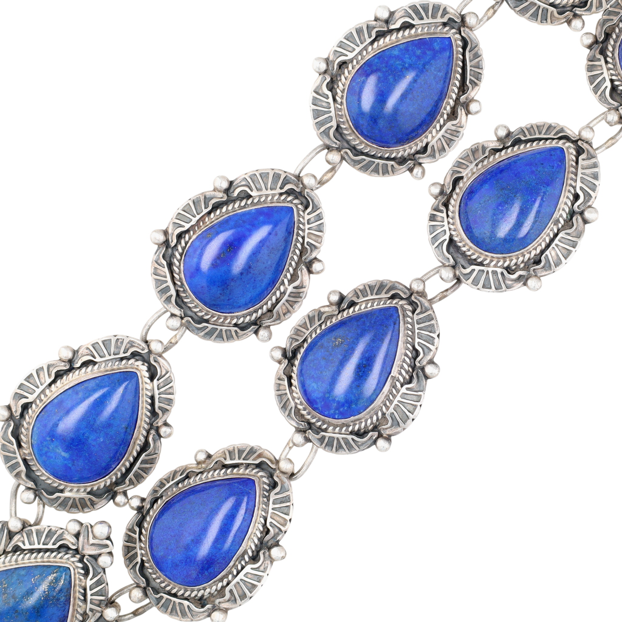 Randy Boyd Navajo Sterling Stamped Lapis Lazuli Station Necklace