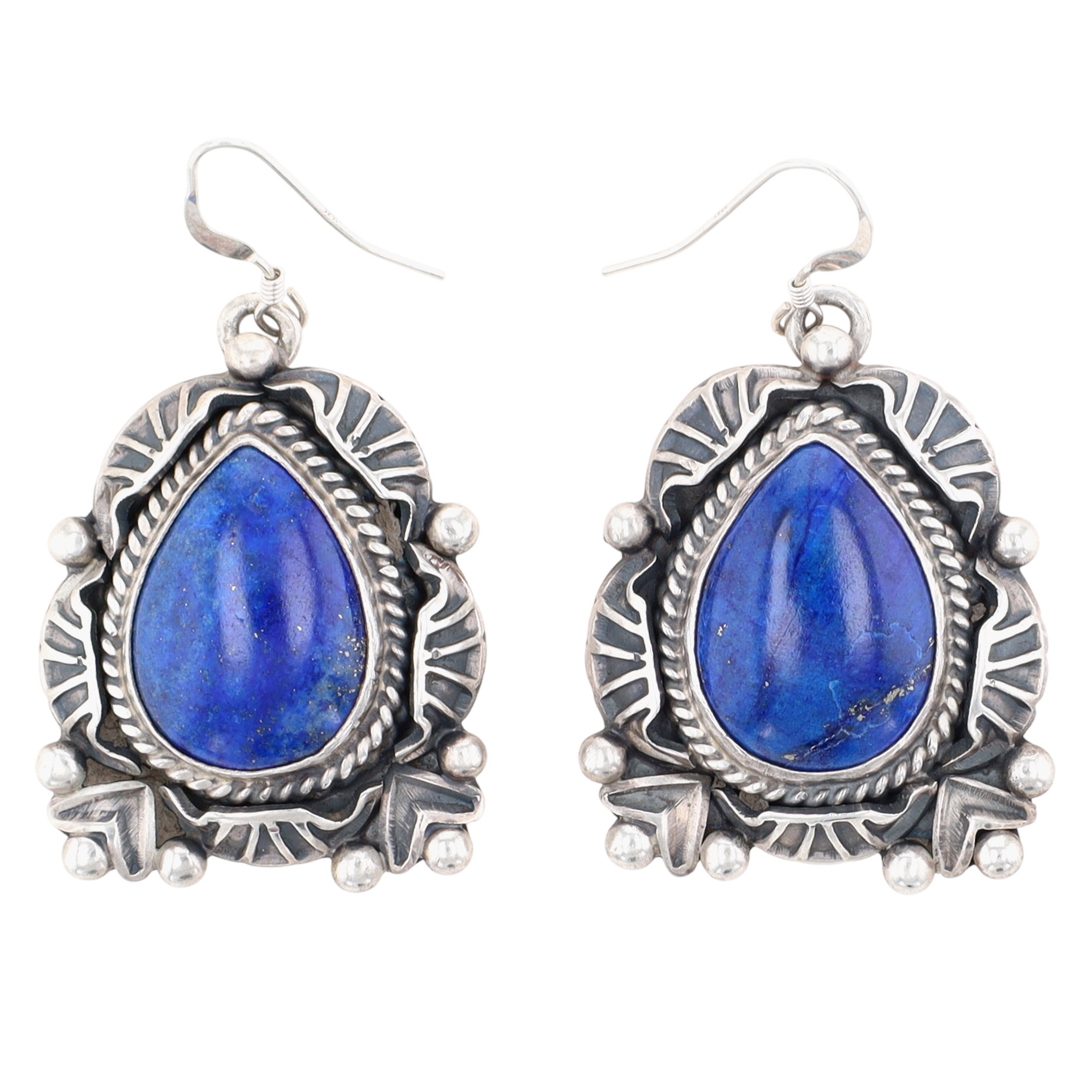 Randy Boyd Navajo Sterling Stamped Lapis Lazuli Earrings