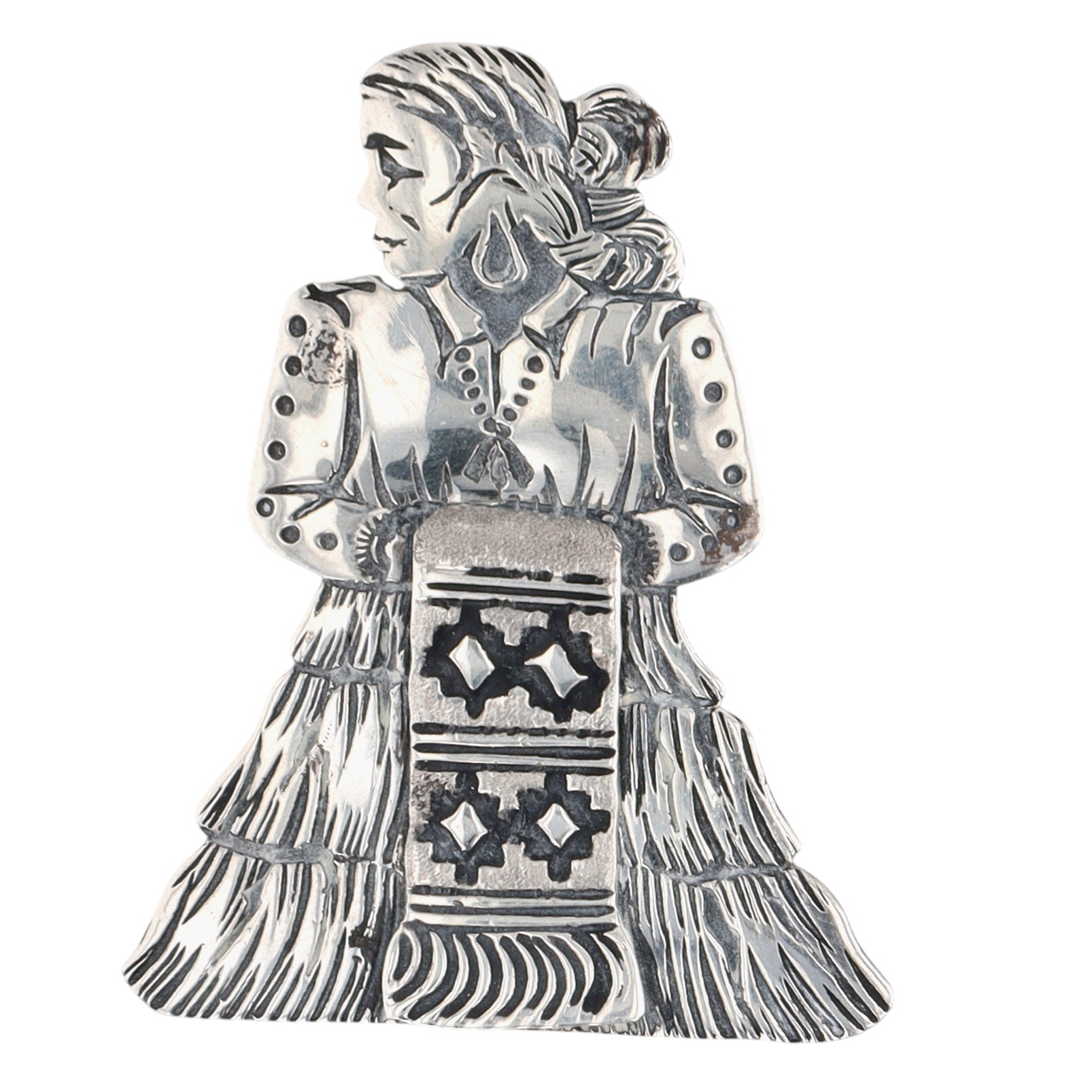 Signed Navajo Sterling Rug Weaver Woman Pendant/Brooch