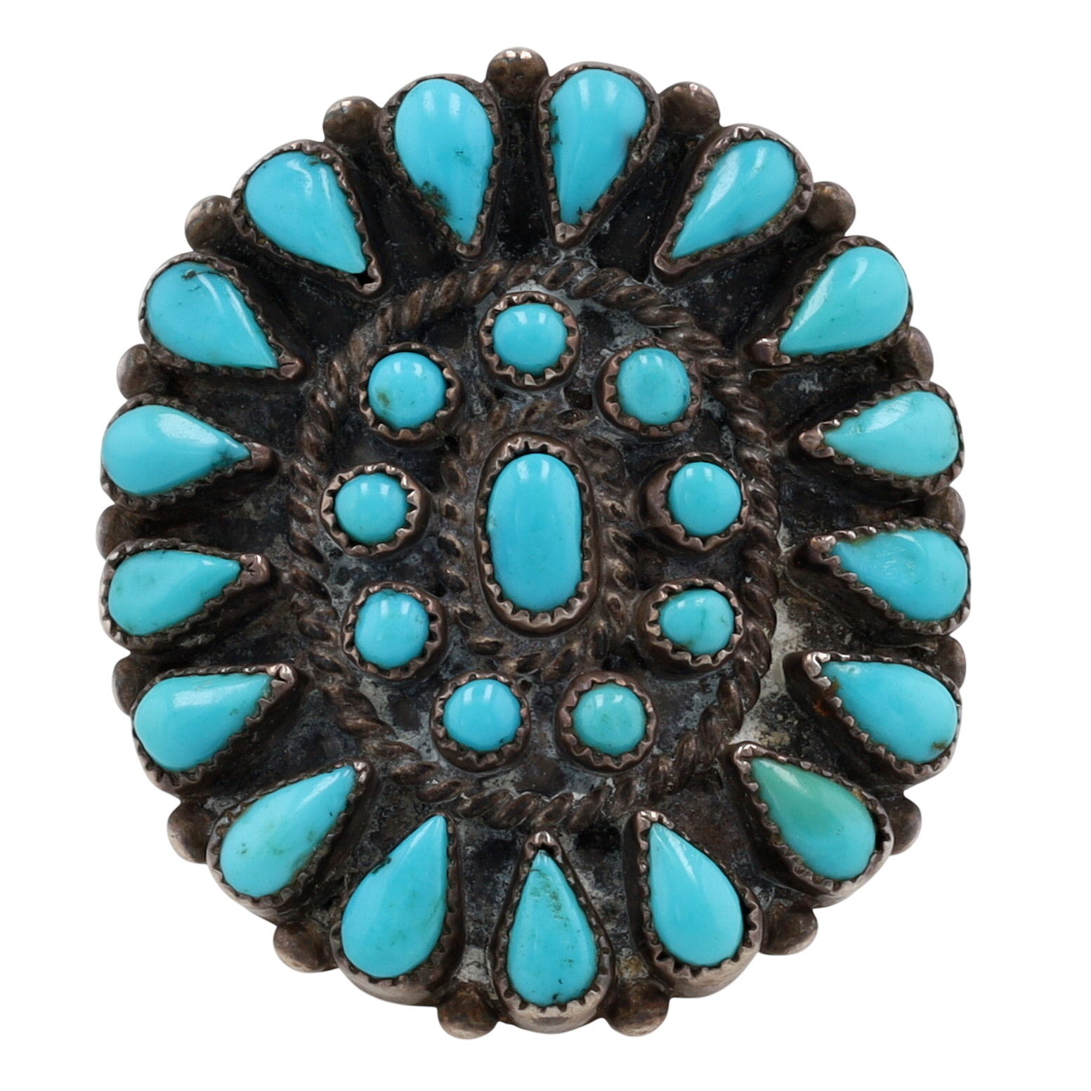 Vintage Zuni Sterling Turquoise Petit Point Ring Sz 7