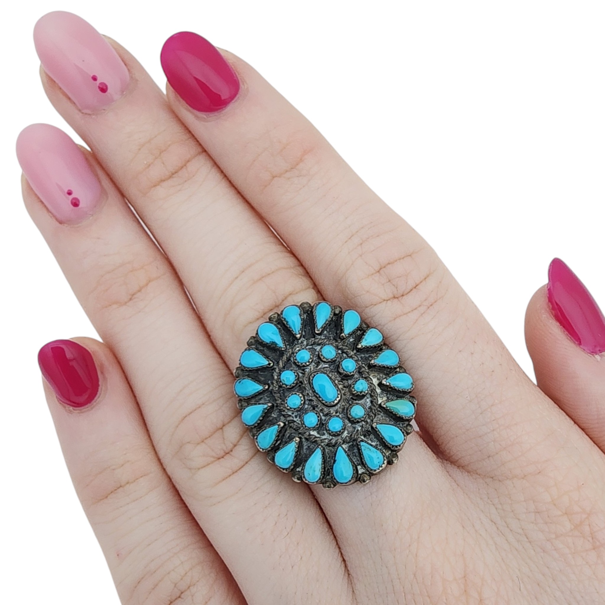 Vintage Zuni Sterling Turquoise Petit Point Ring Sz 7