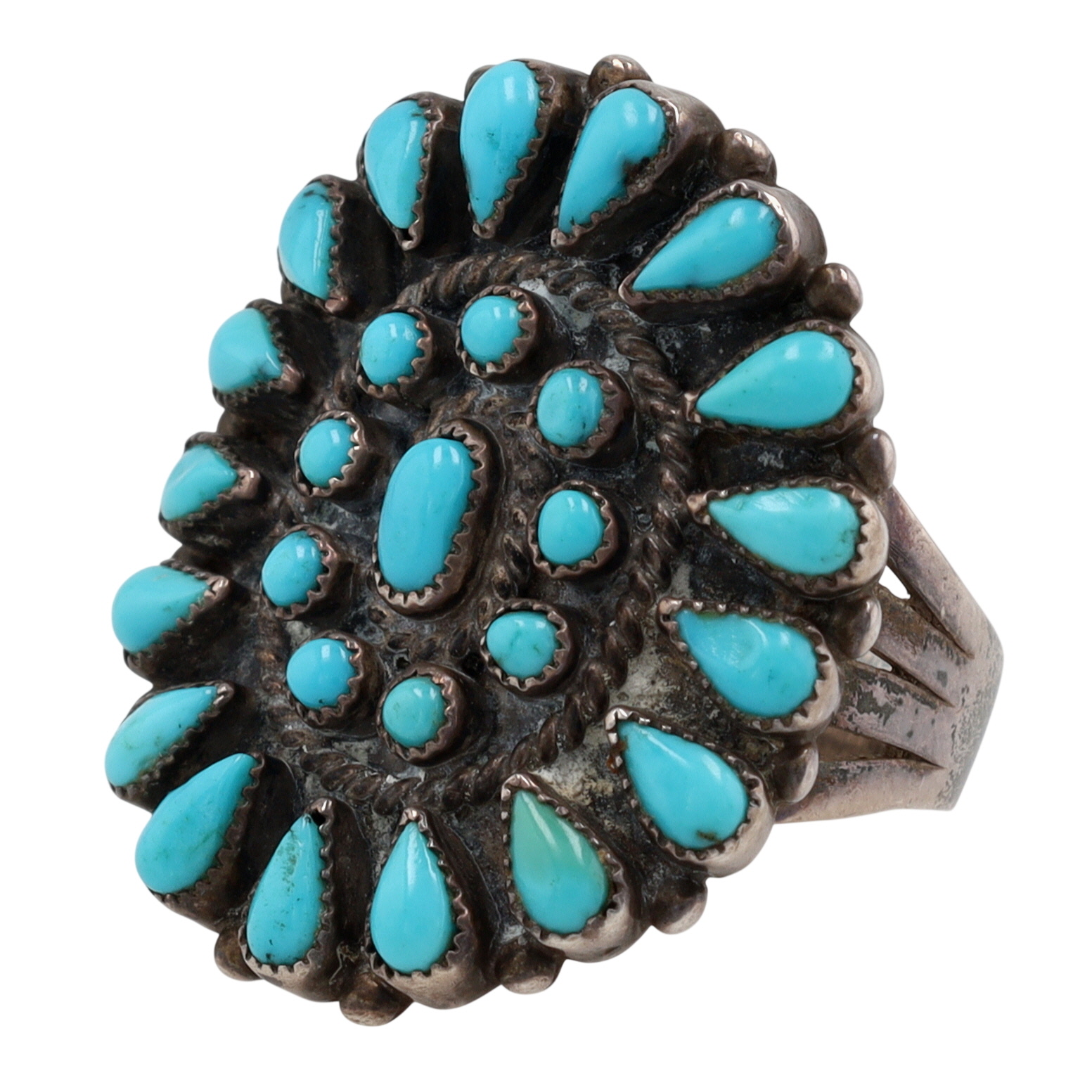Vintage Zuni Sterling Turquoise Petit Point Ring Sz 7