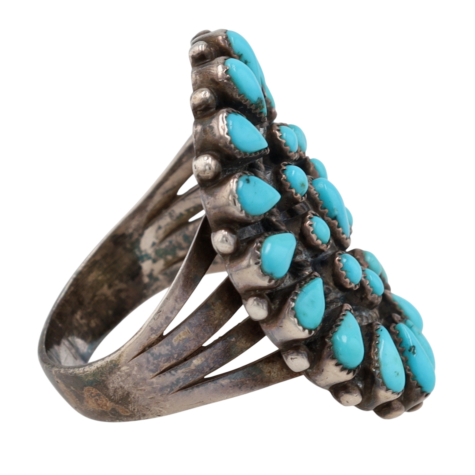 Vintage Zuni Sterling Turquoise Petit Point Ring Sz 7