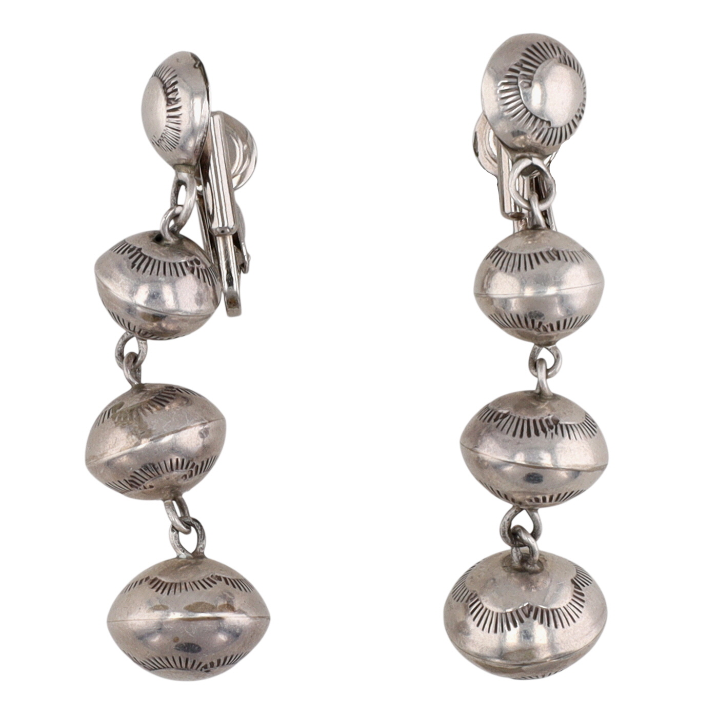 Navajo Sterling Stamped Handmade Graduated Bead Earrings