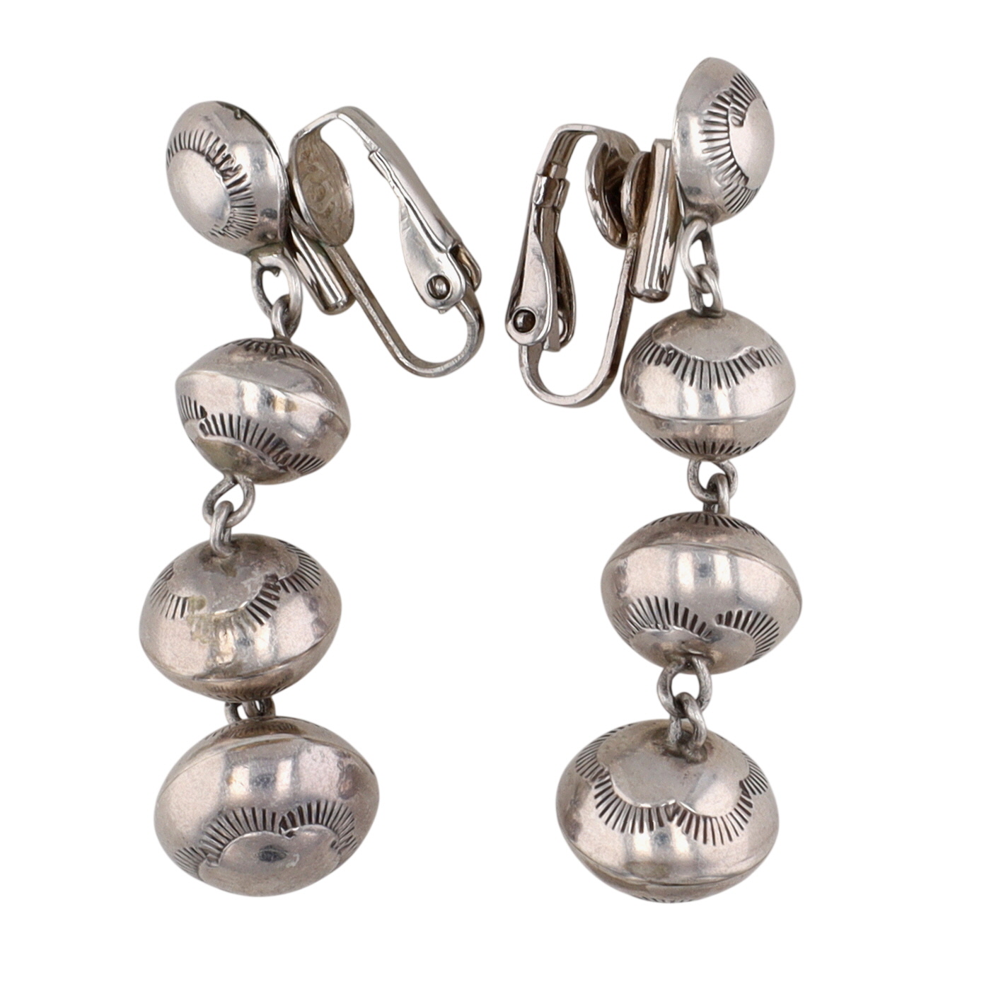 Navajo Sterling Stamped Handmade Graduated Bead Earrings