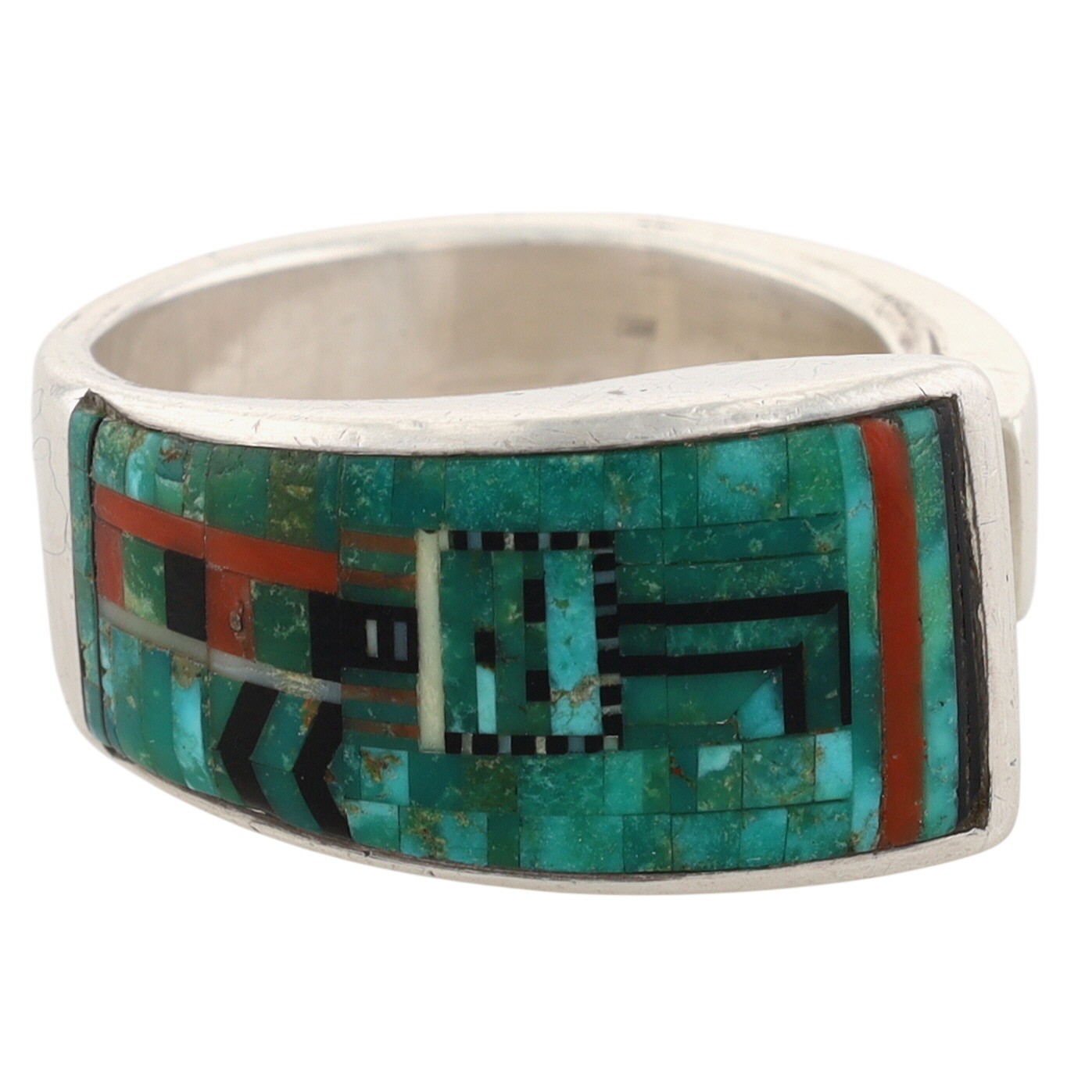 Carl & Irene Clark Navajo Sterling Micro Mosaic Inlay Ring Sz 10