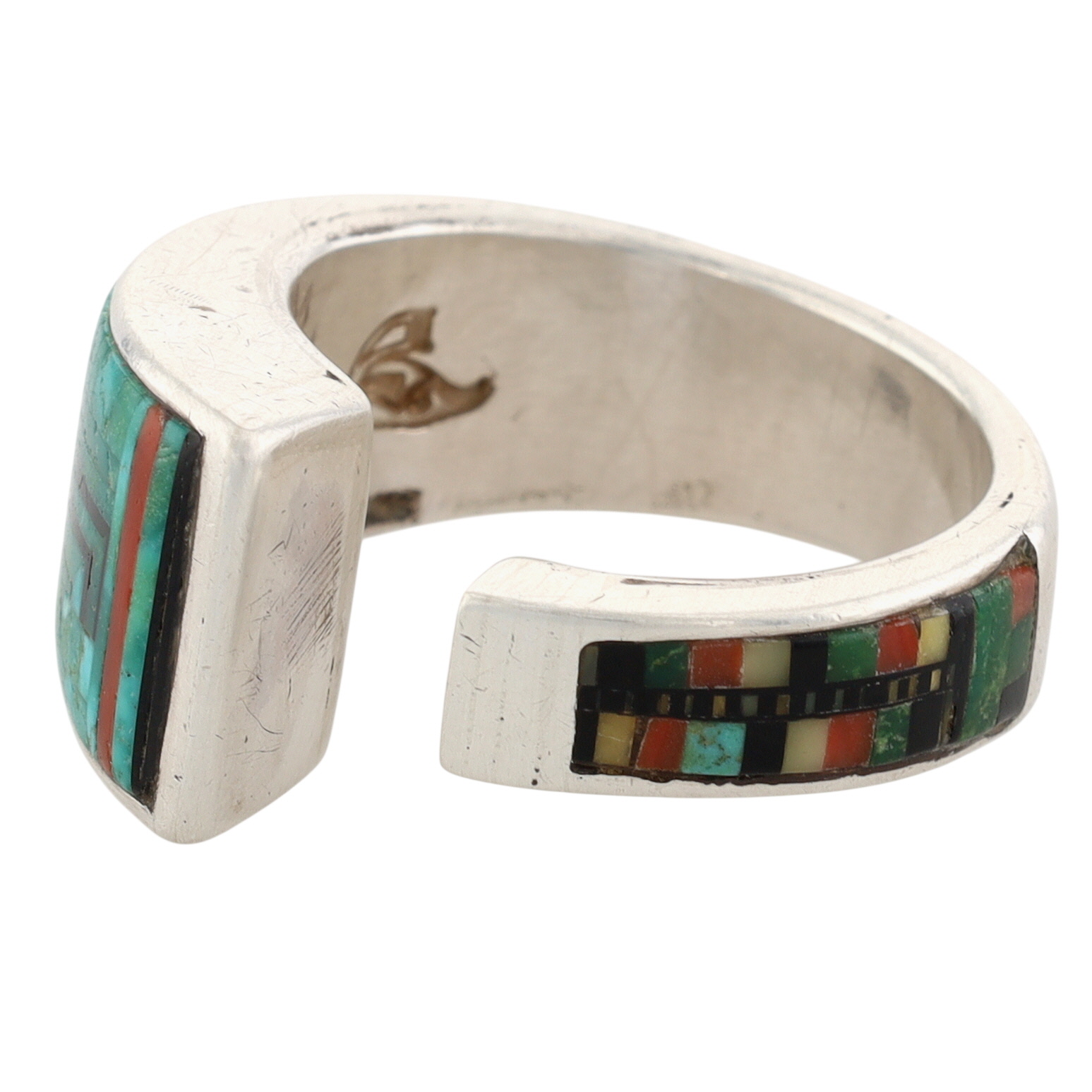 Carl & Irene Clark Navajo Sterling Micro Mosaic Inlay Ring Sz 10
