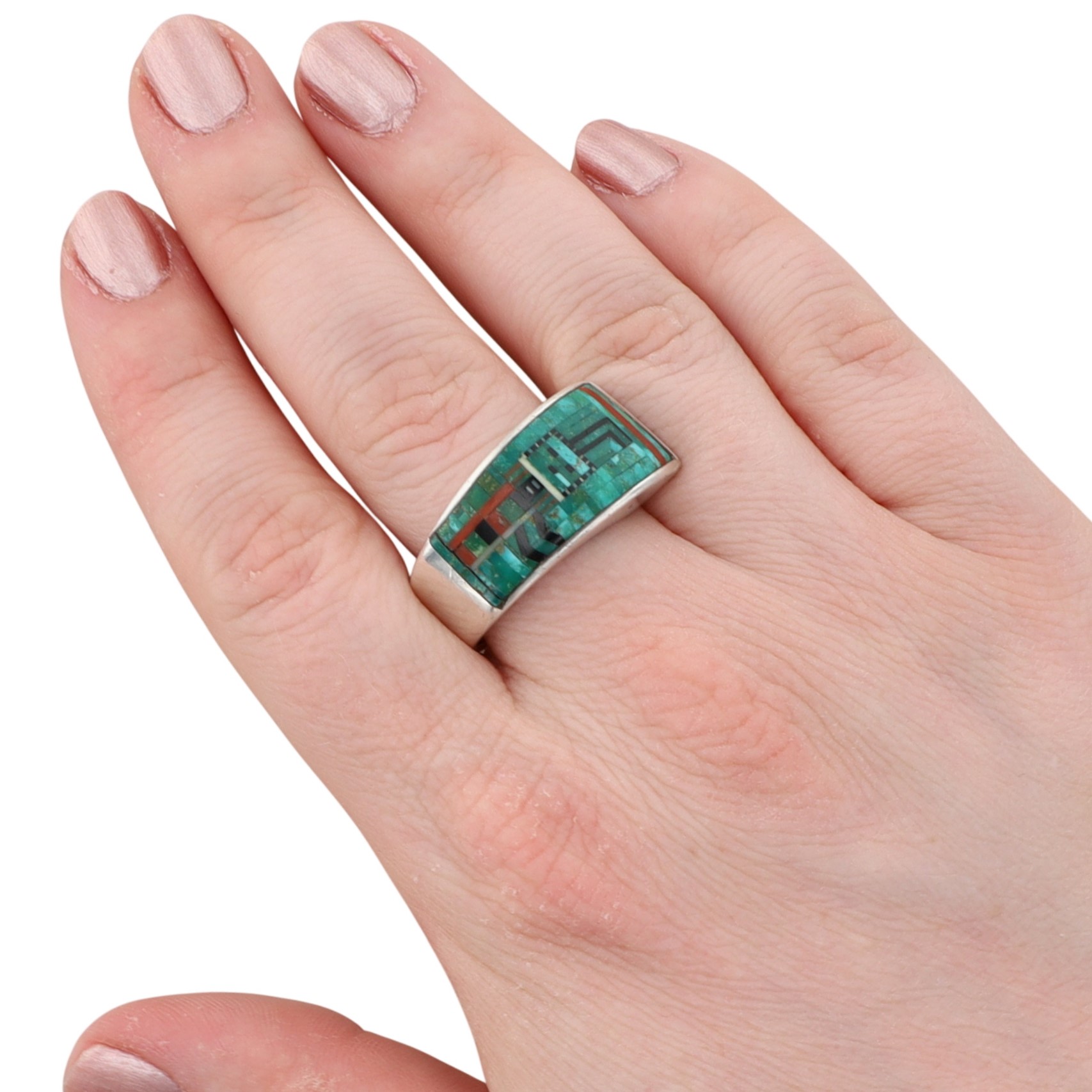 Carl & Irene Clark Navajo Sterling Micro Mosaic Inlay Ring Sz 10
