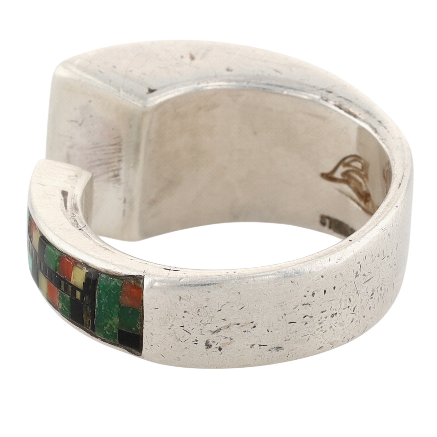 Carl & Irene Clark Navajo Sterling Micro Mosaic Inlay Ring Sz 10