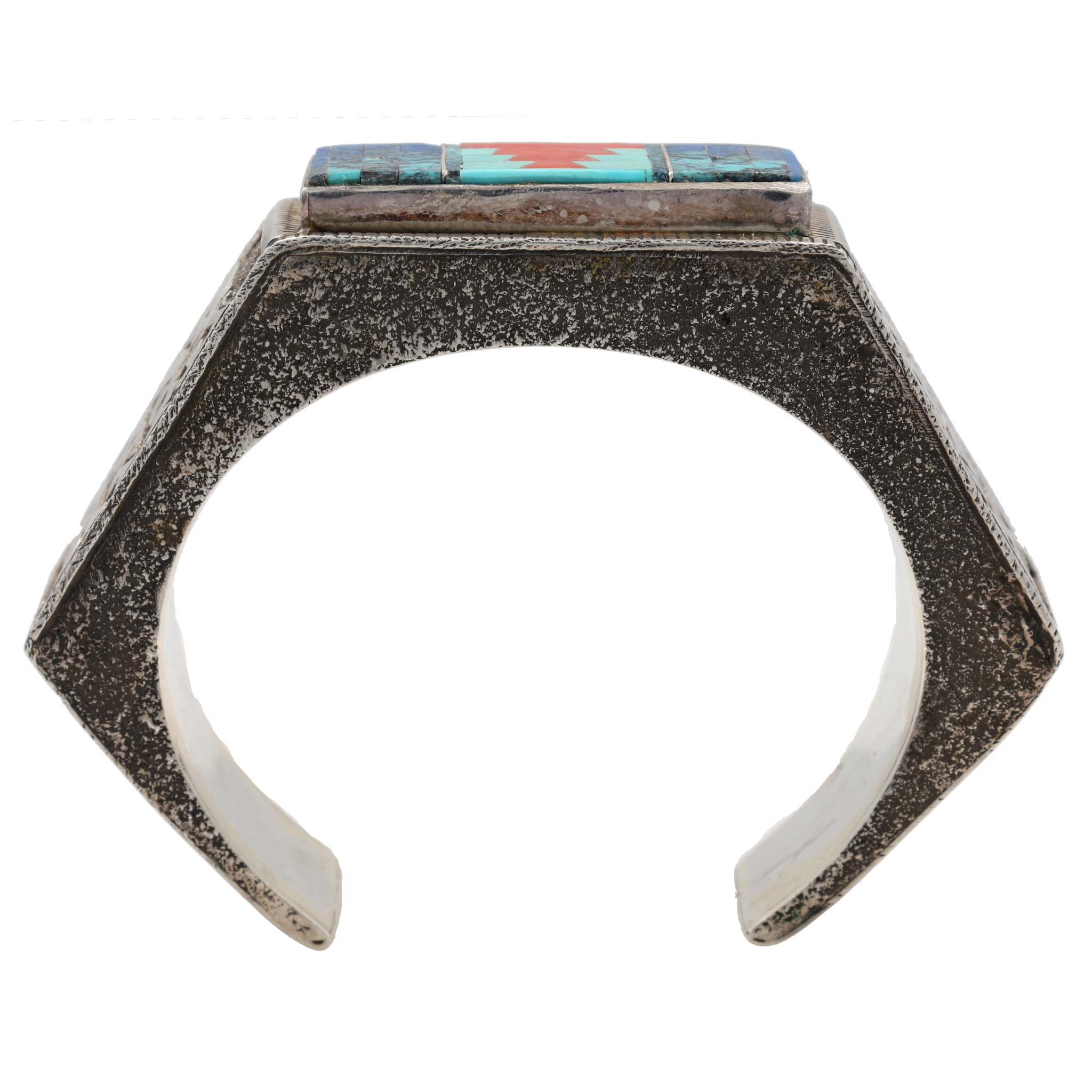 Navajo Sterling Multi-Stone Inlay Textured Cuff Bracelet