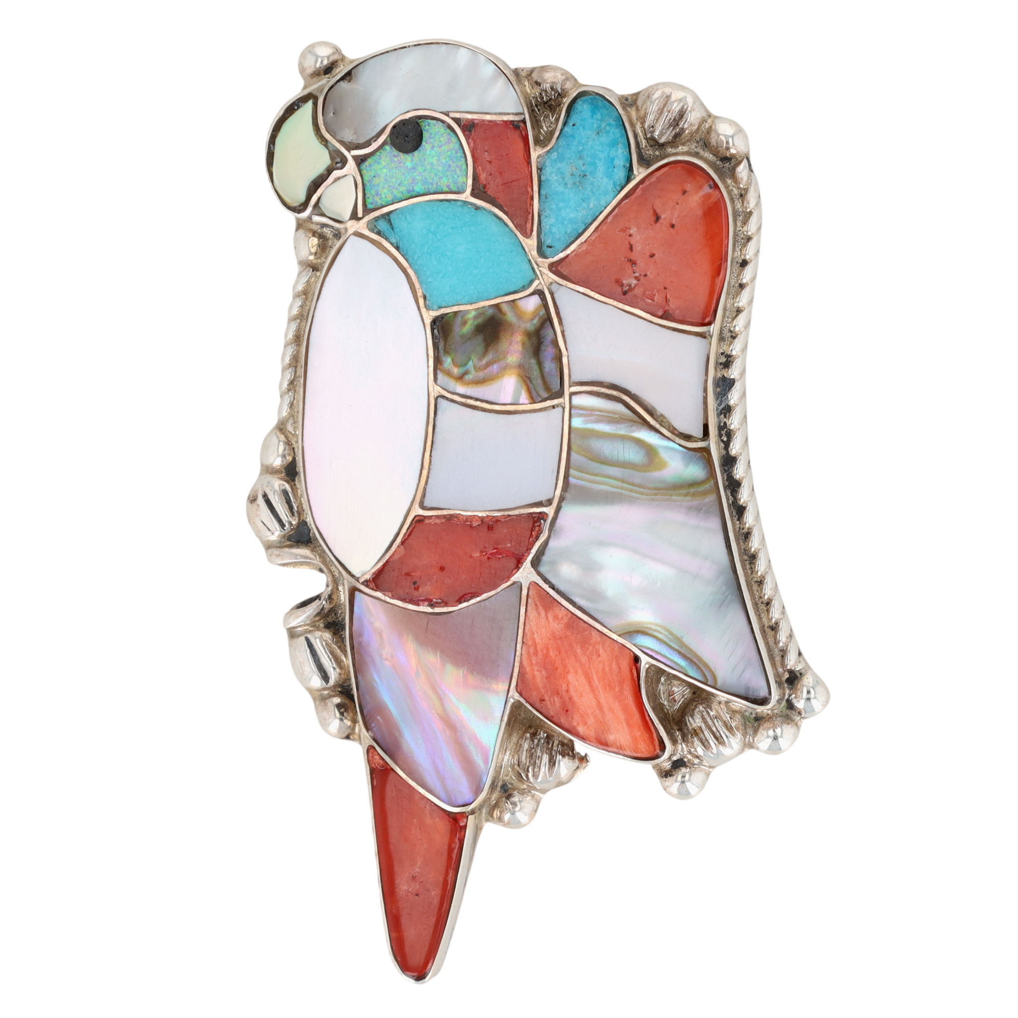 Darrell Shebola Zuni Sterling Multi-Stone Inlay Parrot Pendant/Brooch