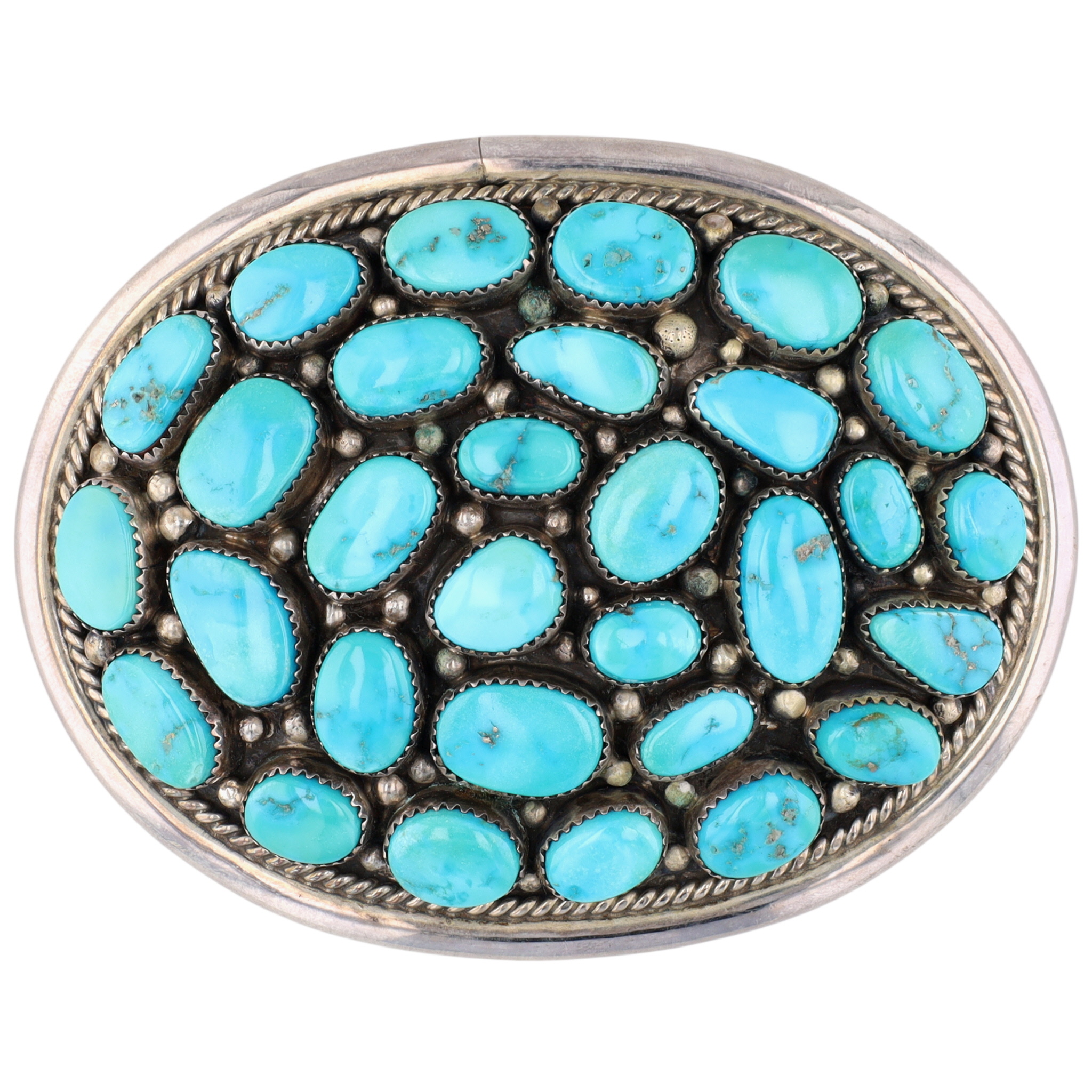 Richard Hoskie Navajo Sterling Turquoise Cluster Belt Buckle