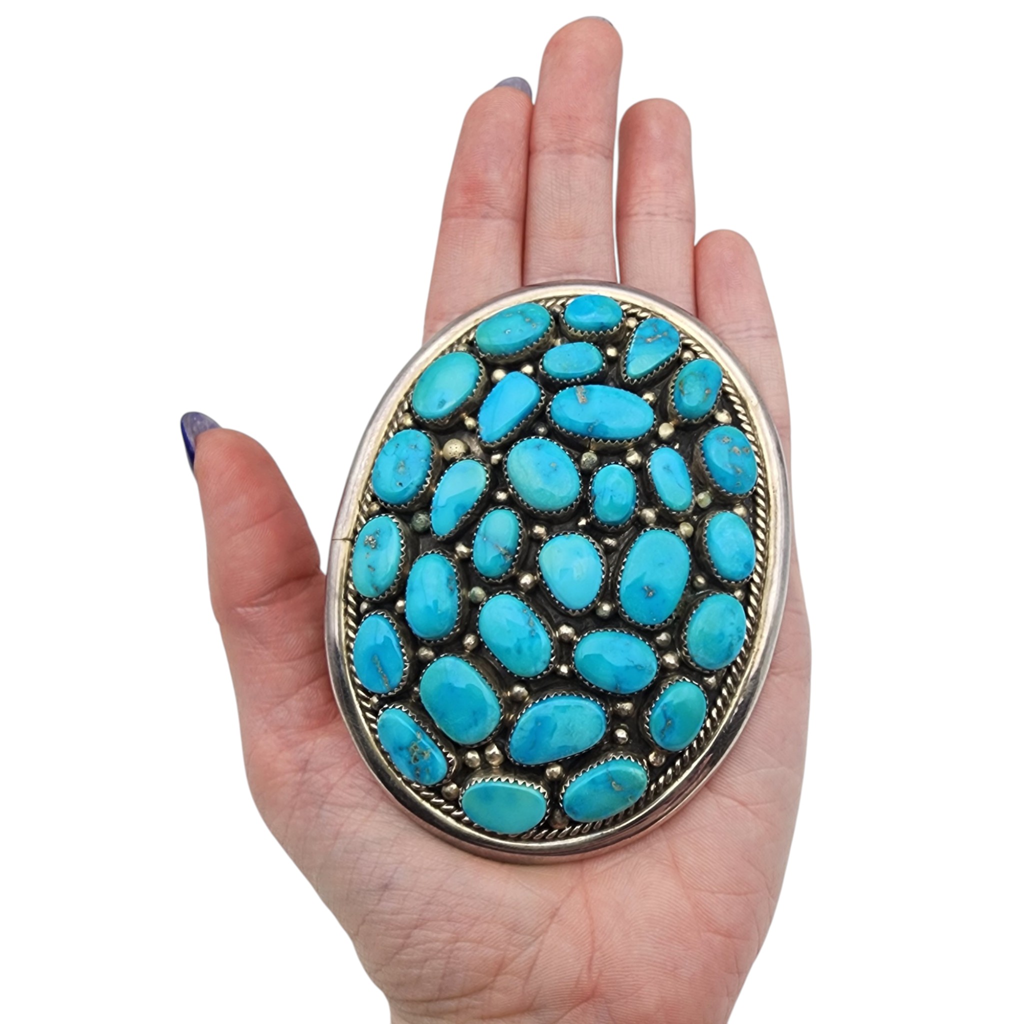 Richard Hoskie Navajo Sterling Turquoise Cluster Belt Buckle