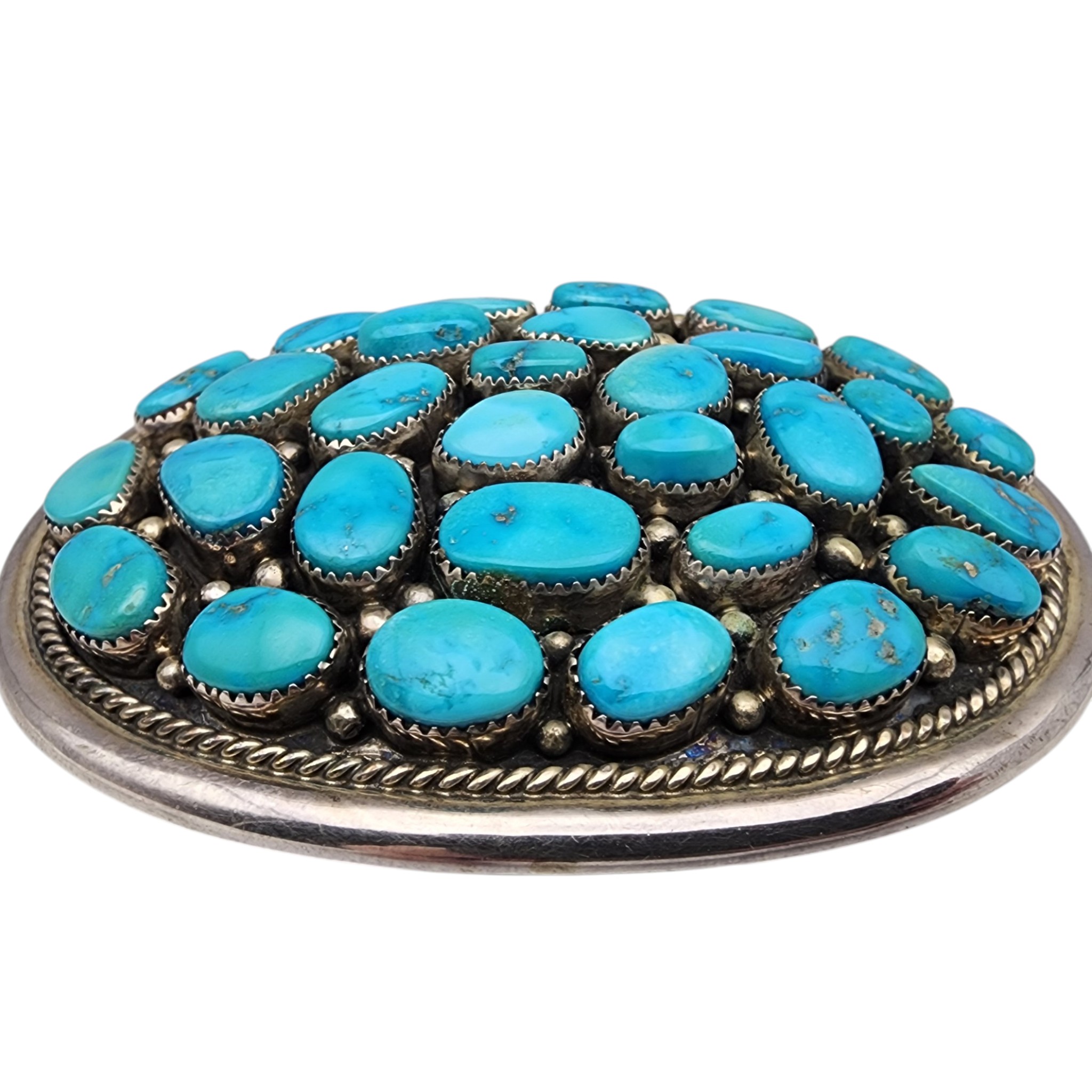 Richard Hoskie Navajo Sterling Turquoise Cluster Belt Buckle