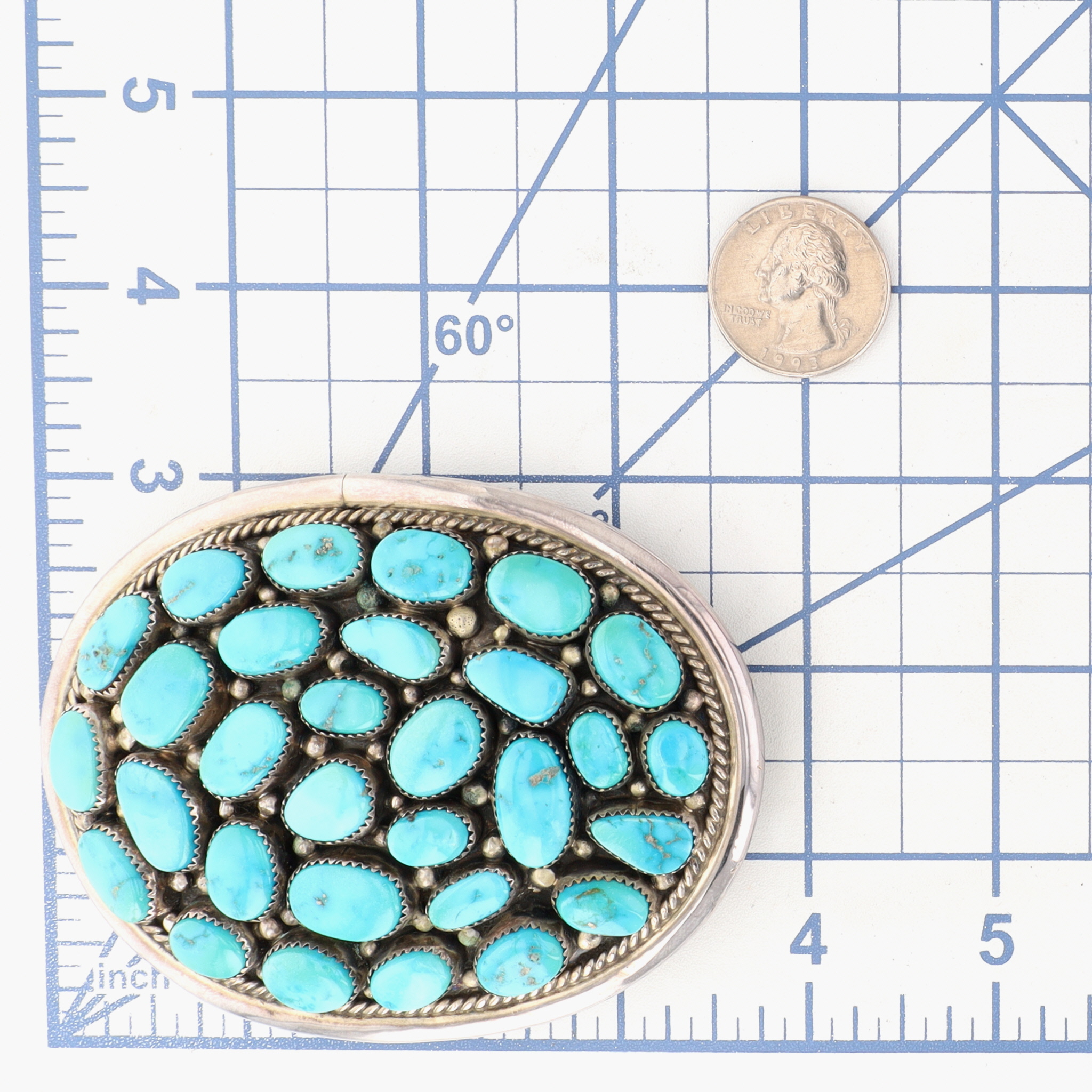 Richard Hoskie Navajo Sterling Turquoise Cluster Belt Buckle