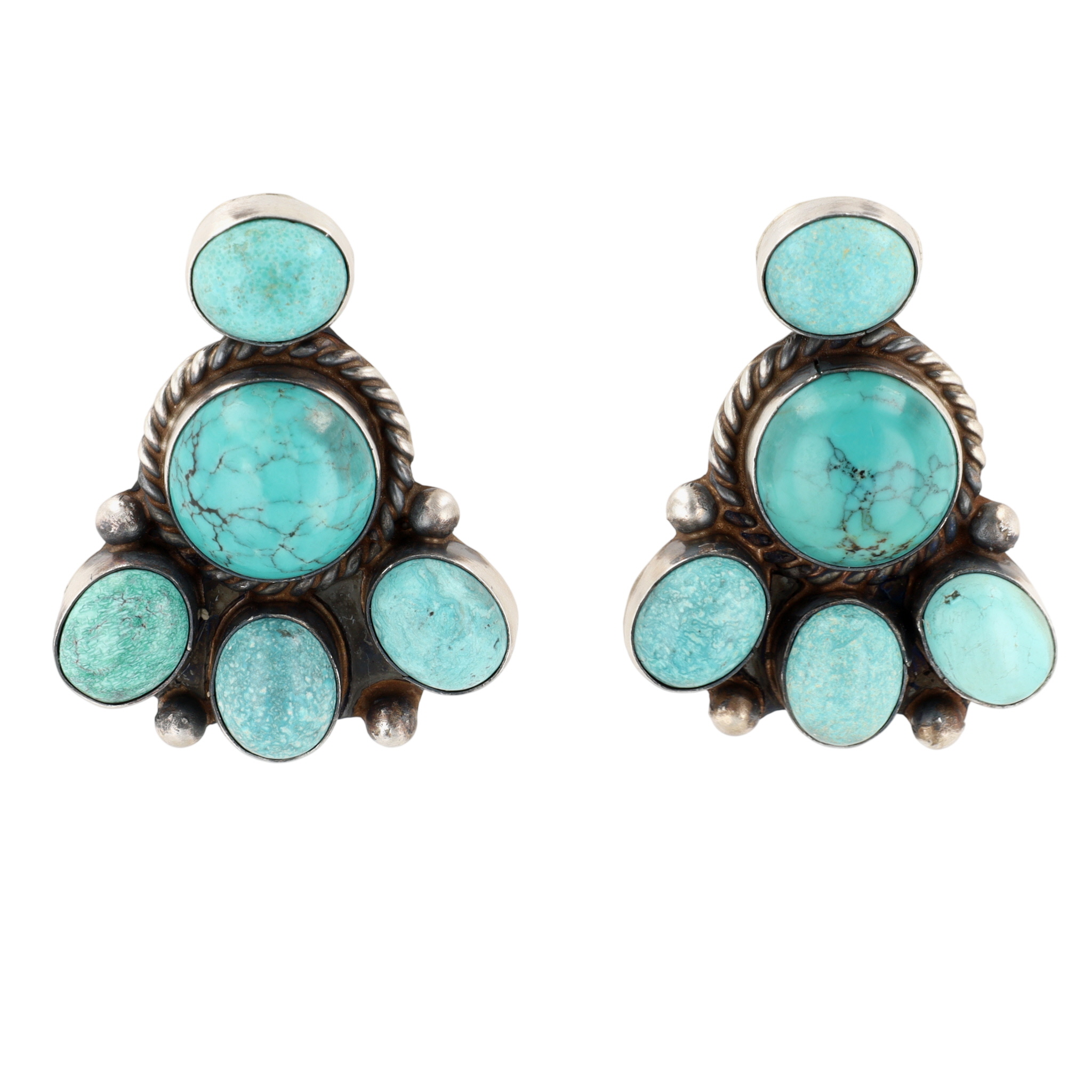 Wilson Dawes Navajo Sterling Cloud Mountain Turquoise Cluster Earrings