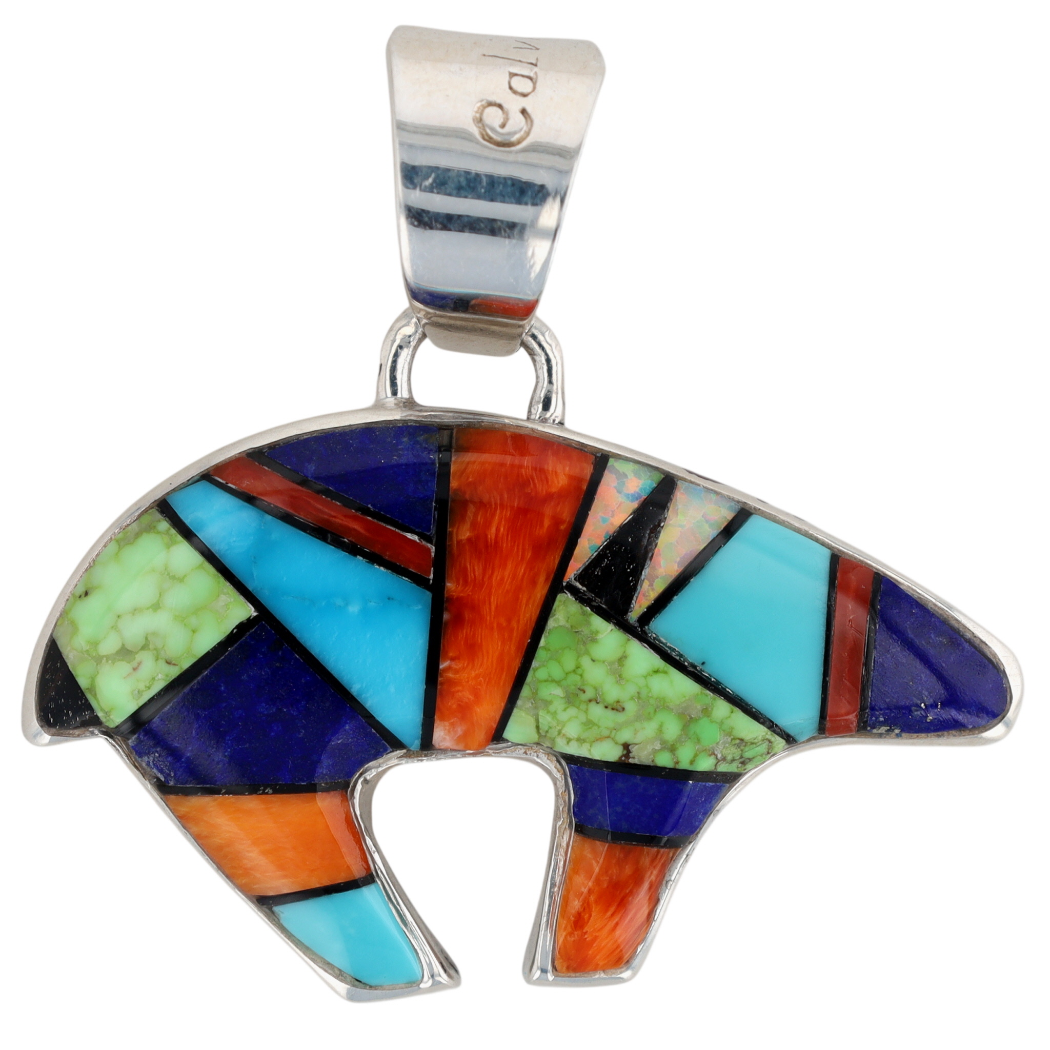 Calvin Begay Navajo Sterling Reversible Inlay Bear Pendant