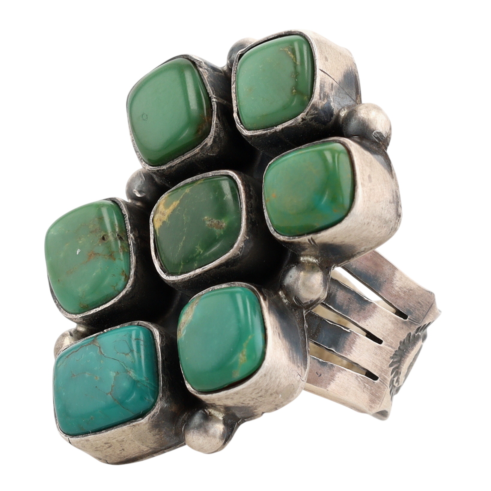 Tia Long Navajo Sterling Fox Turquoise Cluster RIng Sz 6