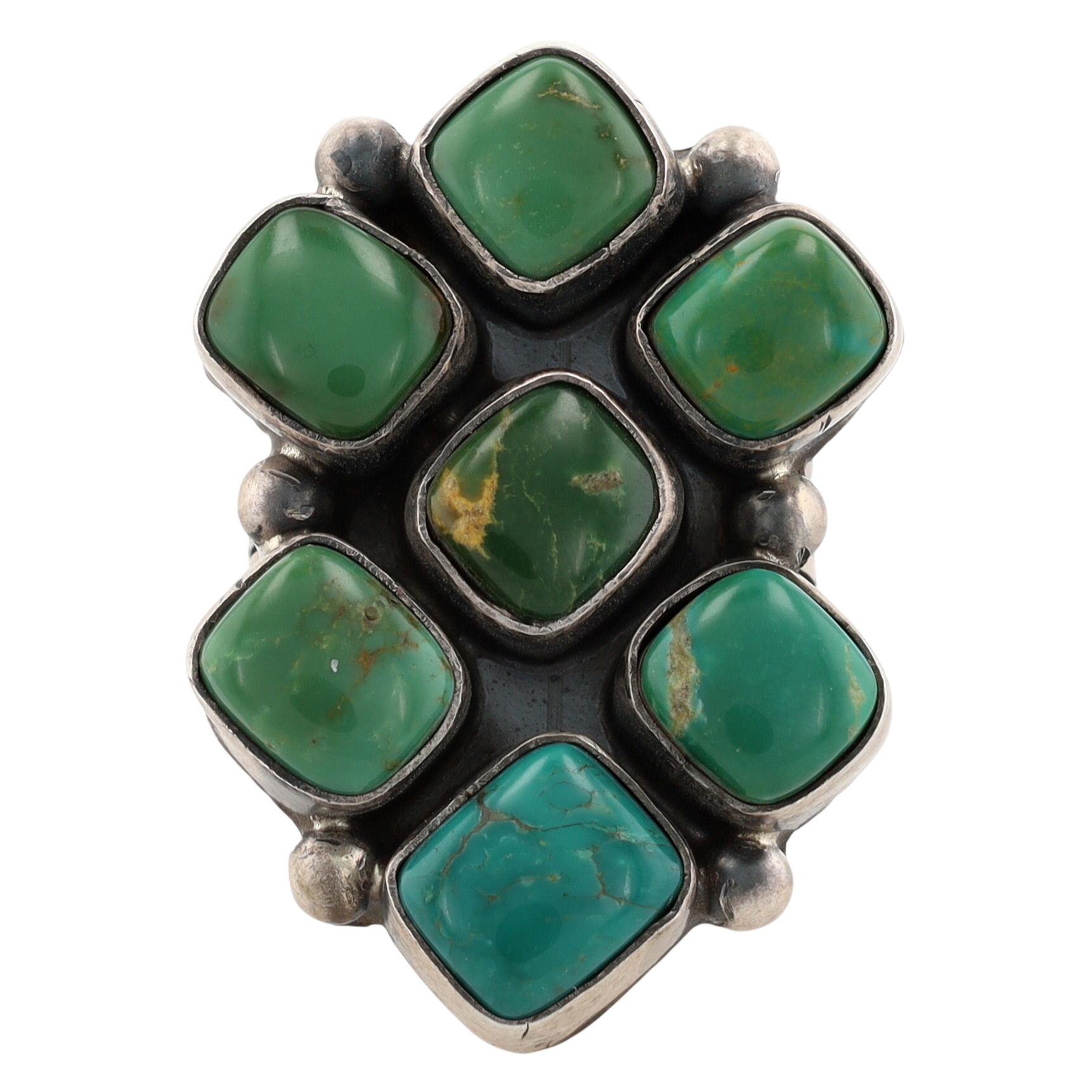 Tia Long Navajo Sterling Fox Turquoise Cluster RIng Sz 6