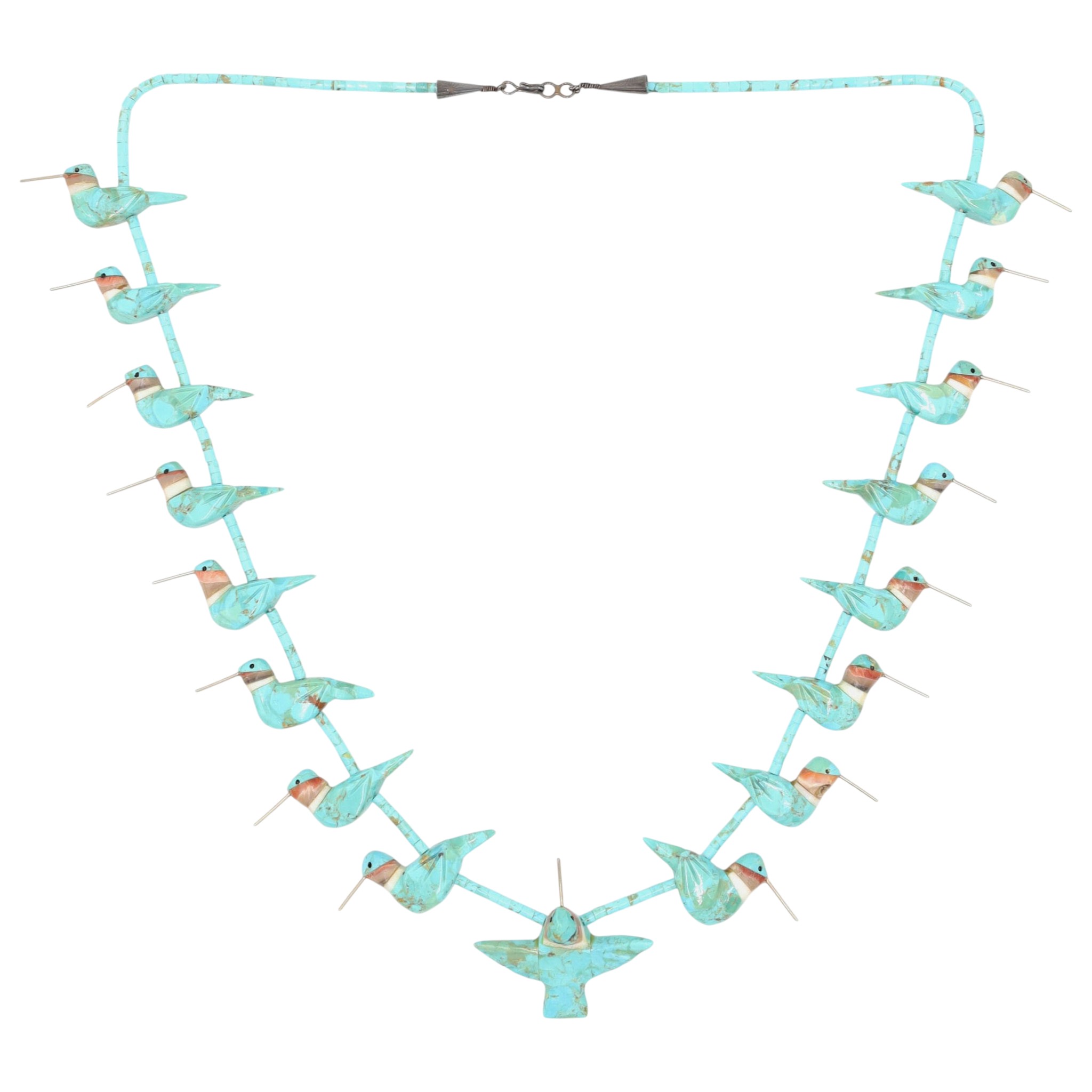 Matt Mitchell Sterling Carved Hummingbird Fetish Necklace