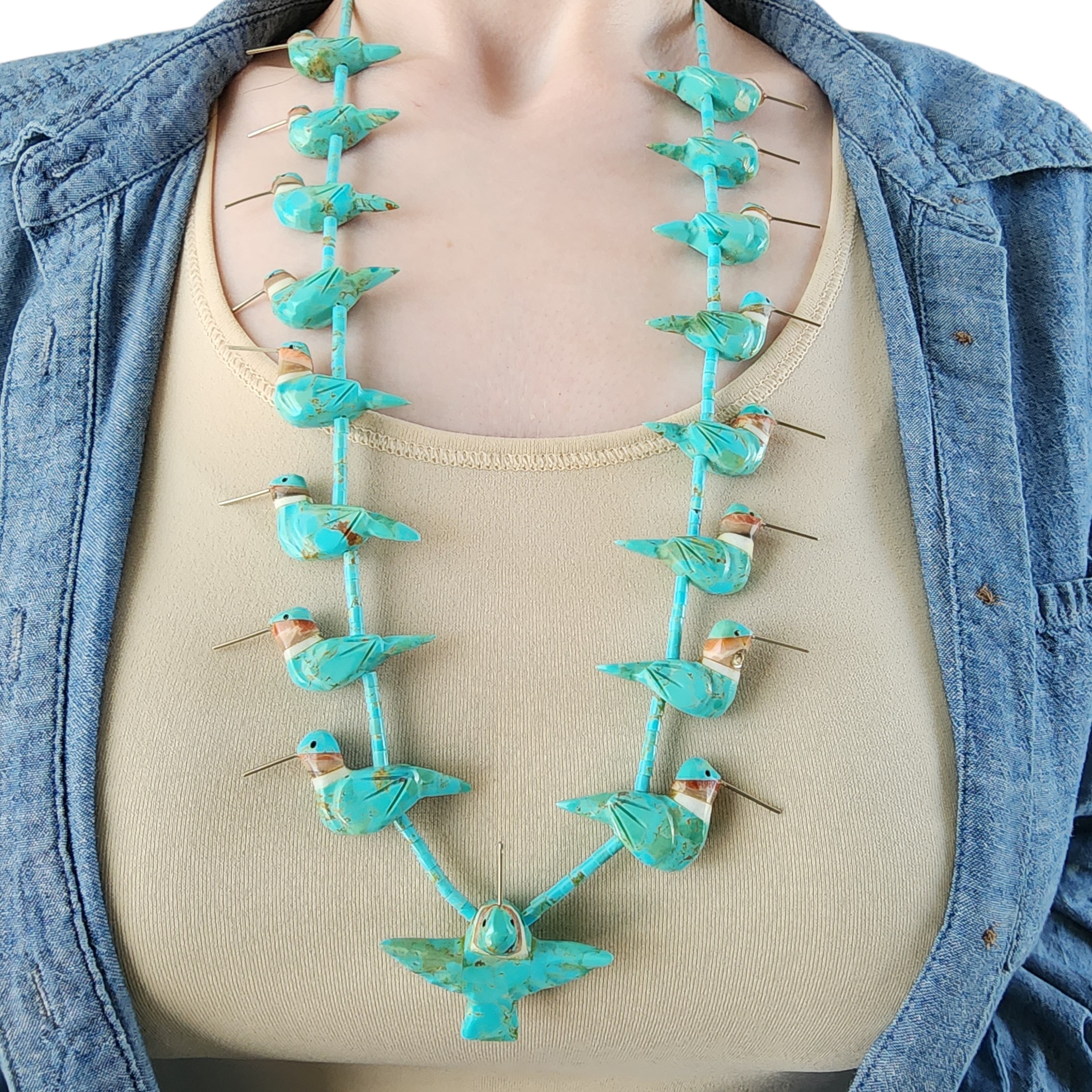 Matt Mitchell Sterling Carved Hummingbird Fetish Necklace